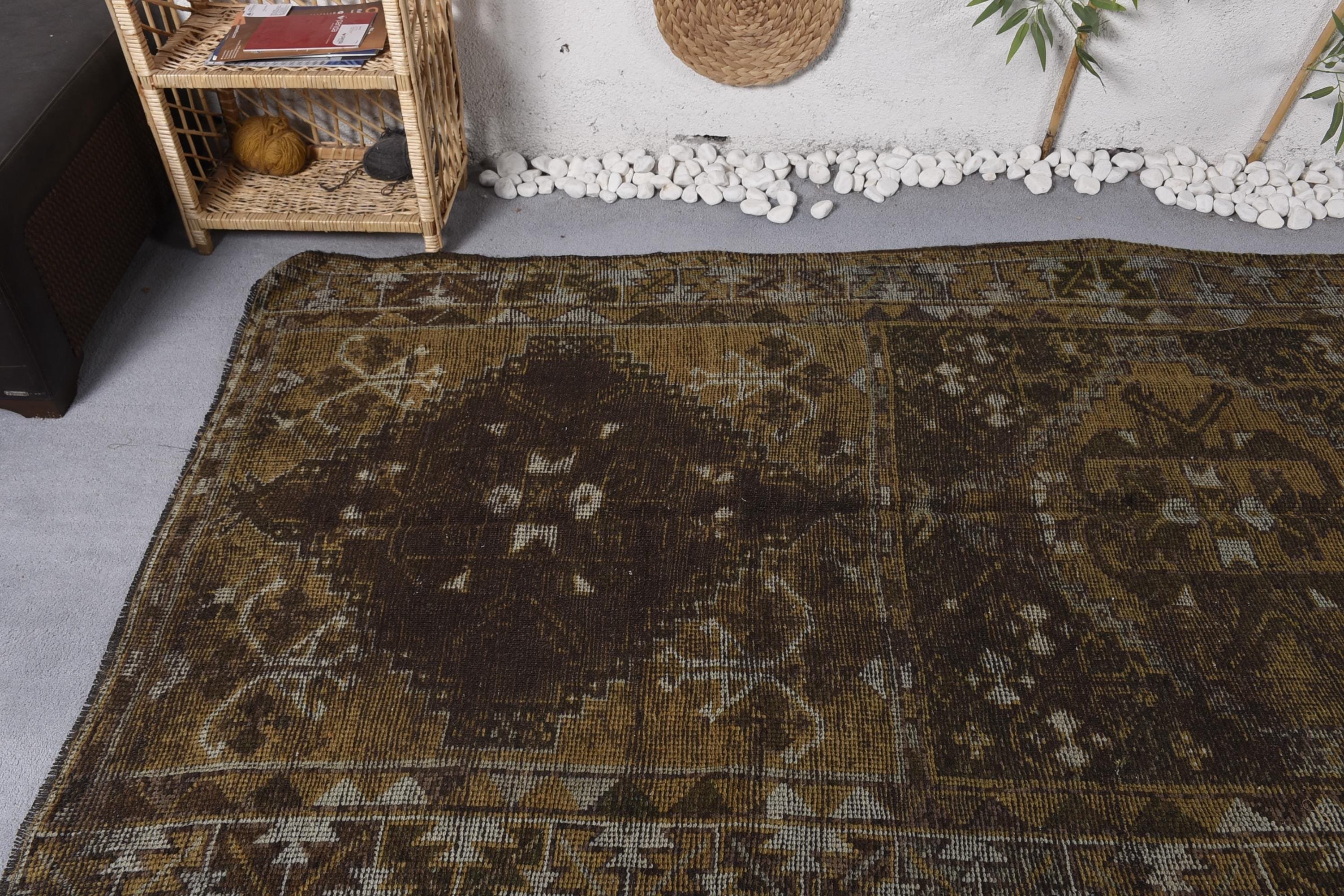 Vintage Halı, 4.5x10 ft Büyük Halı, Büyük Boho Halı, Kahverengi El Dokuma Halı, Salon Halısı, Türk Halıları, Salon Halıları, Lüks Halı