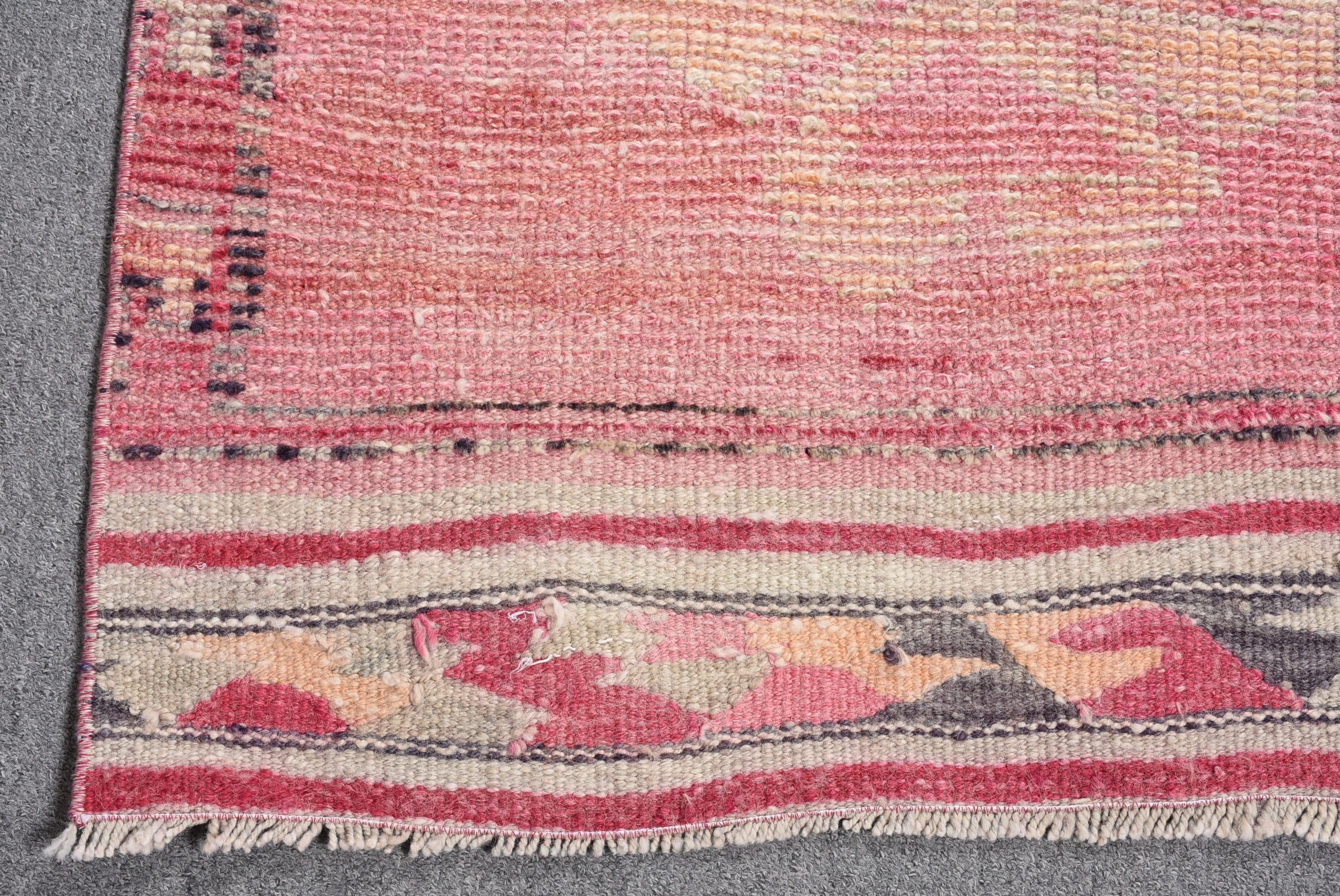 Havalı Halı, Pembe Oushak Halı, Vintage Halı, 2.8x10.1 ft Runner Halıları, Türk Halısı, Runner Halıları, Koridor Halısı, Yün Halıları, Mutfak Halısı