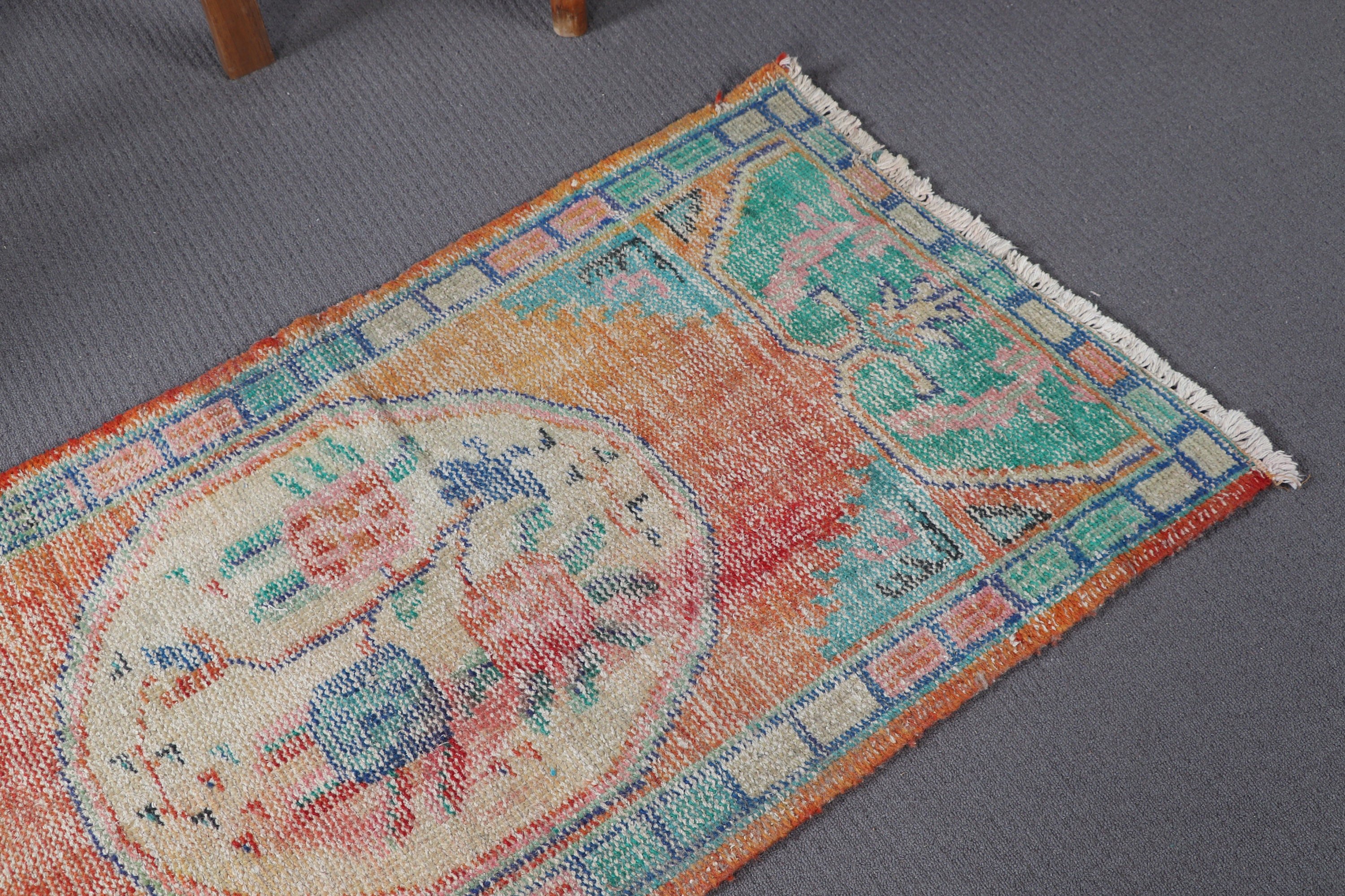 Cool Rug, Bedroom Rug, Orange Antique Rug, Oriental Rugs, Vintage Rug, Turkish Rugs, Bathroom Rugs, Bohemian Rugs, 2.1x4.2 ft Small Rugs