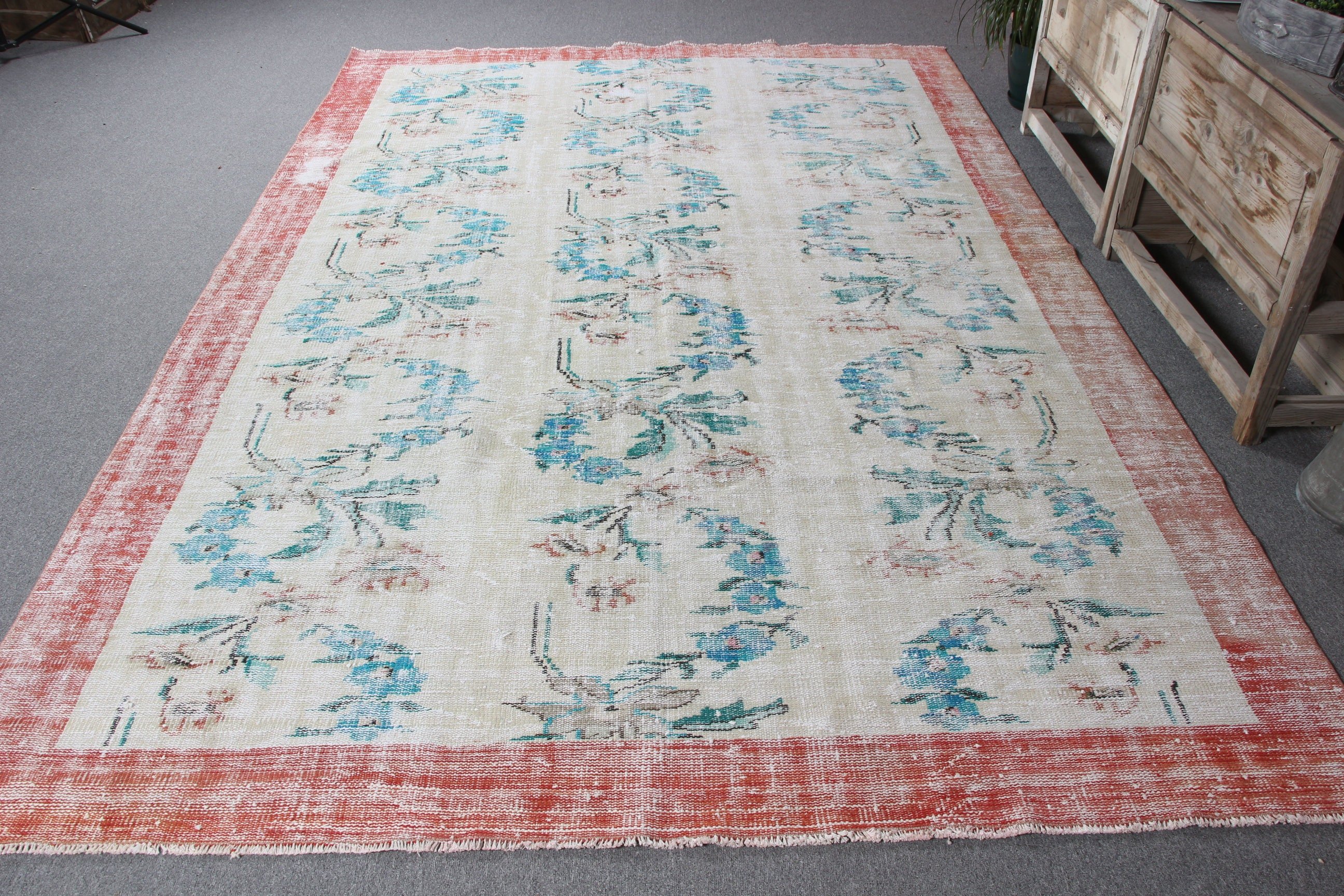 Turkish Rugs, Beige Wool Rug, Vintage Rugs, Oversize Turkish Rug, Oriental Rugs, Living Room Rug, 6.8x10.5 ft Oversize Rugs, Moroccan Rugs