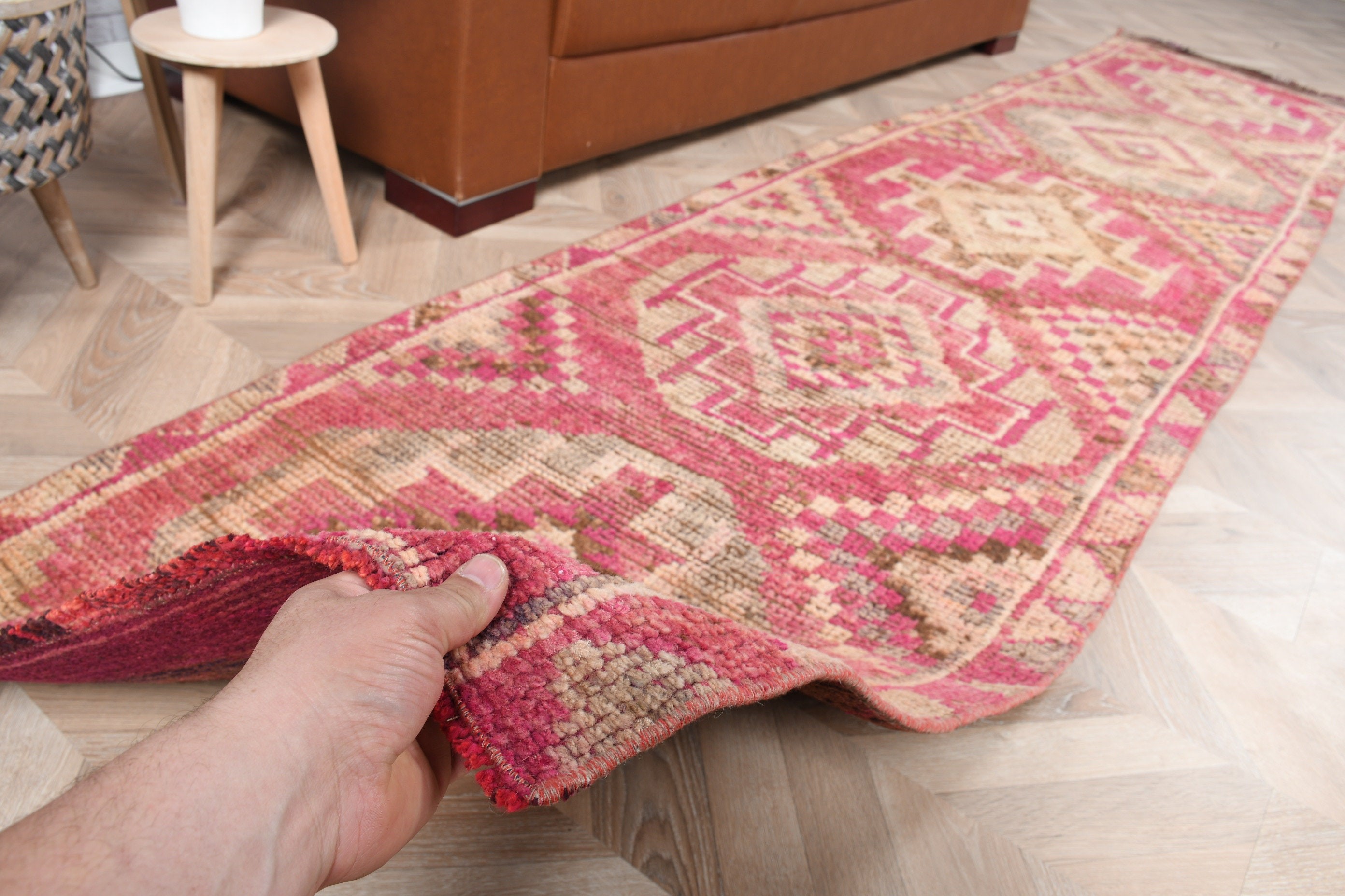 Türk Halısı, Pembe Yatak Odası Halısı, Vintage Halı, Koridor Halıları, 2.6x11.2 ft Runner Halısı, Anadolu Halısı, Koridor Halıları, Boho Halısı