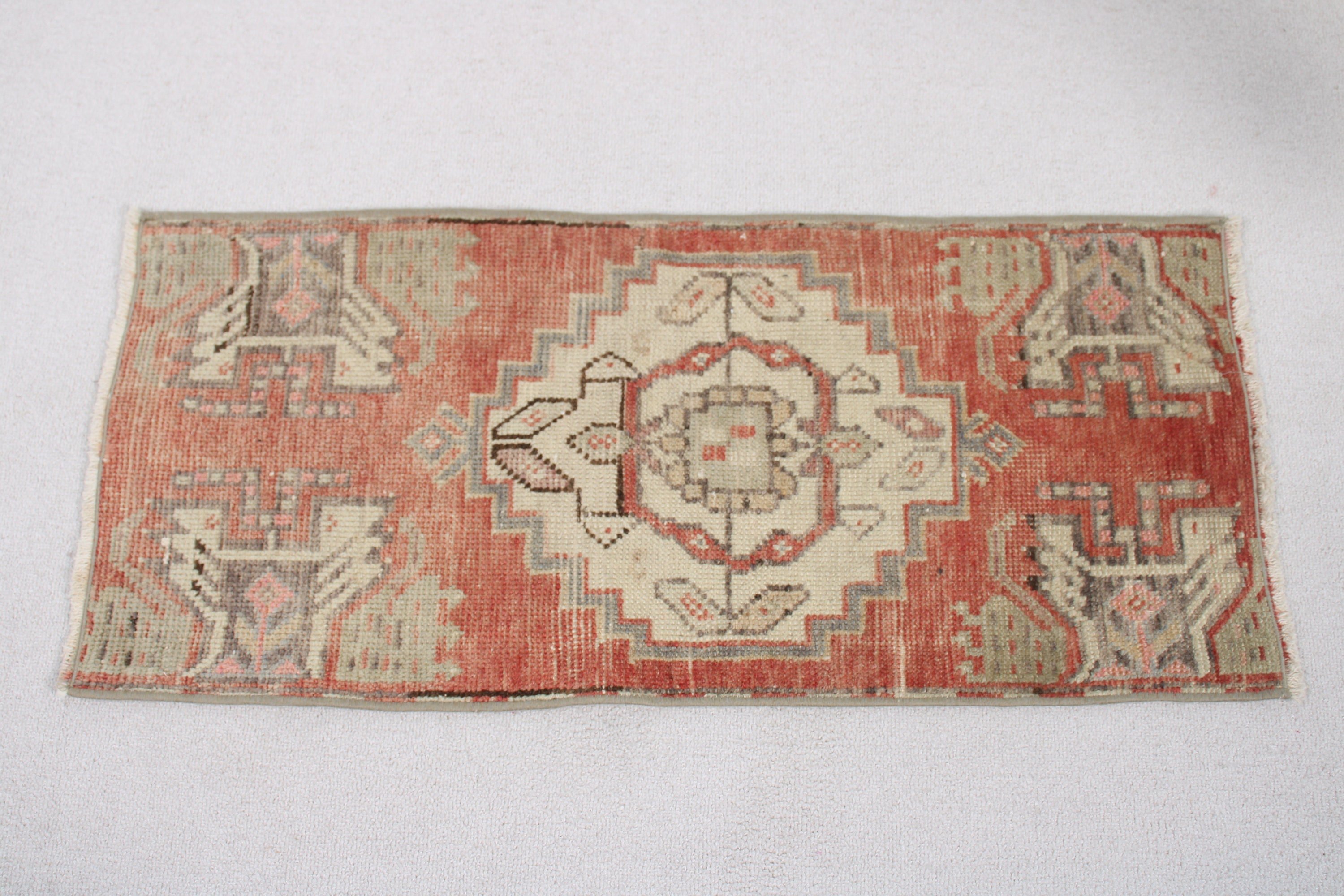 Door Mat Rug, Turkish Rug, Red  1.4x3.1 ft Small Rug, Vintage Rug, Geometric Rugs, Boho Rug, Small Vintage Rugs, Floor Rug