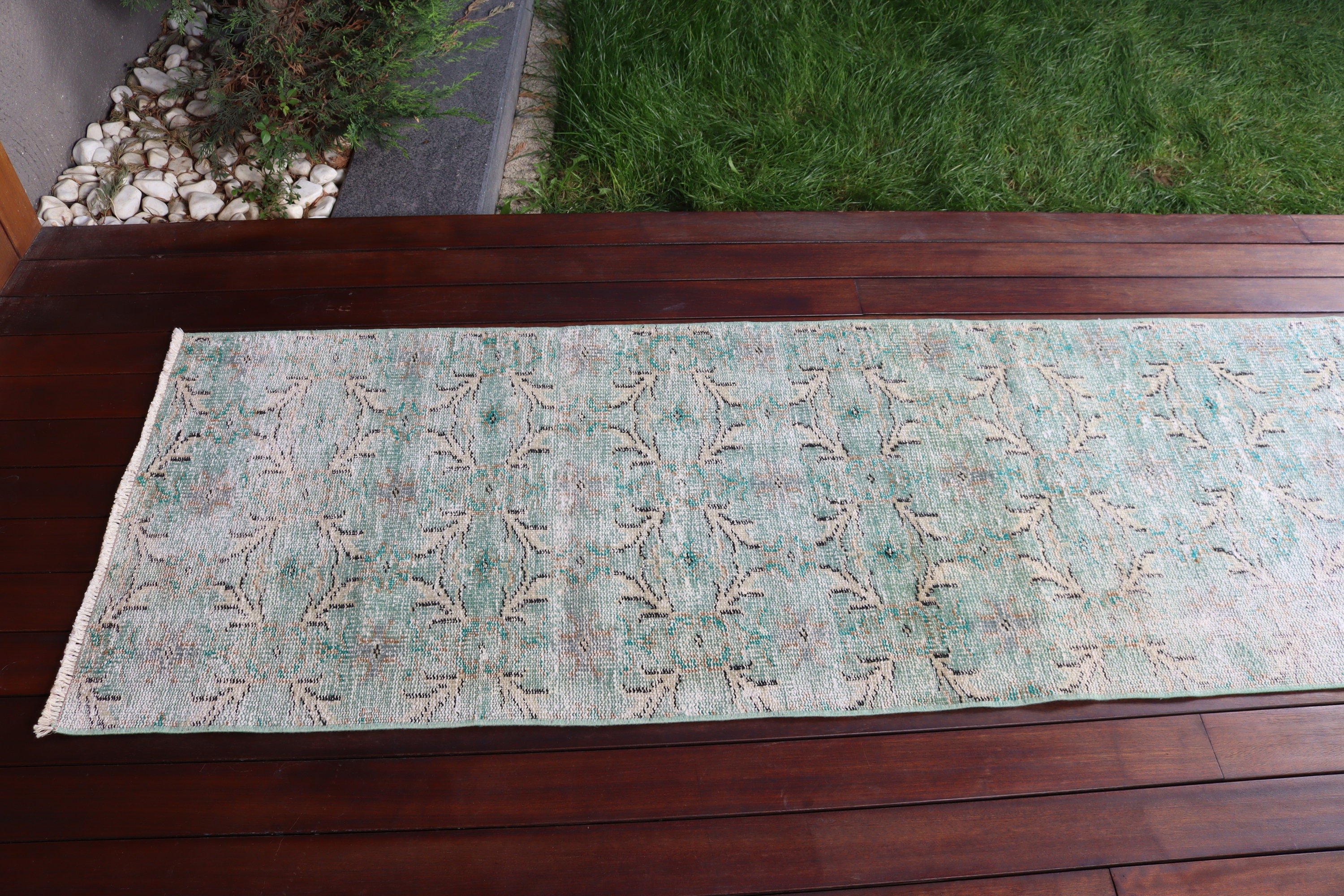 Vintage Rug, Kitchen Rugs, Beni Ourain Runner Rug, Turkish Rugs, Moroccan Rug, Flatweave Rugs, 2.3x8.3 ft Runner Rugs, Green Luxury Rugs