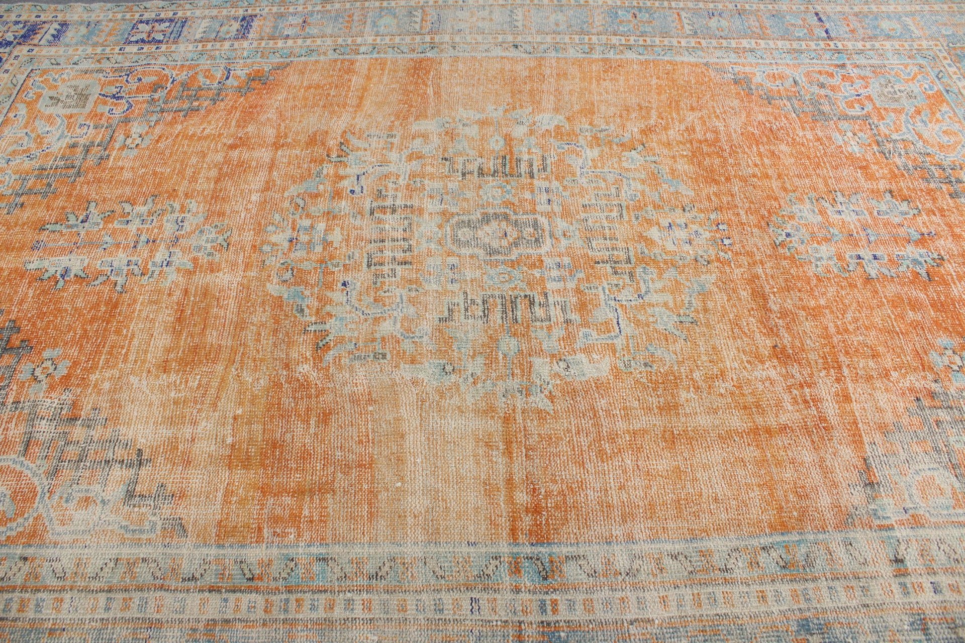 Dining Room Rug, Orange Oushak Rug, Vintage Rug, 7.3x10.2 ft Oversize Rug, Natural Rug, Kitchen Rug, Salon Rug, Moroccan Rugs, Turkish Rug