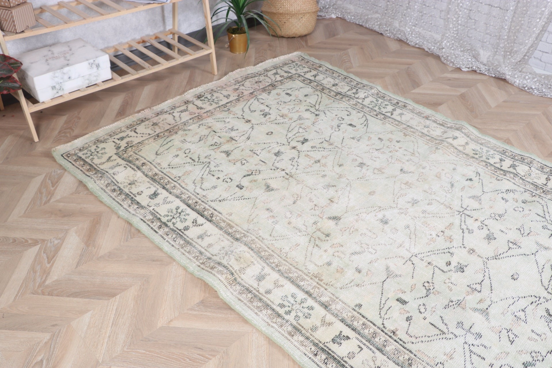 Vintage Halılar, Yatak Odası Halıları, Vintage Alan Halısı, Tribal Halı, 4,9x8 ft Alan Halıları, Bej Oushak Halısı, Türk Halıları, Mutfak Halısı, Düz Dokuma Halı