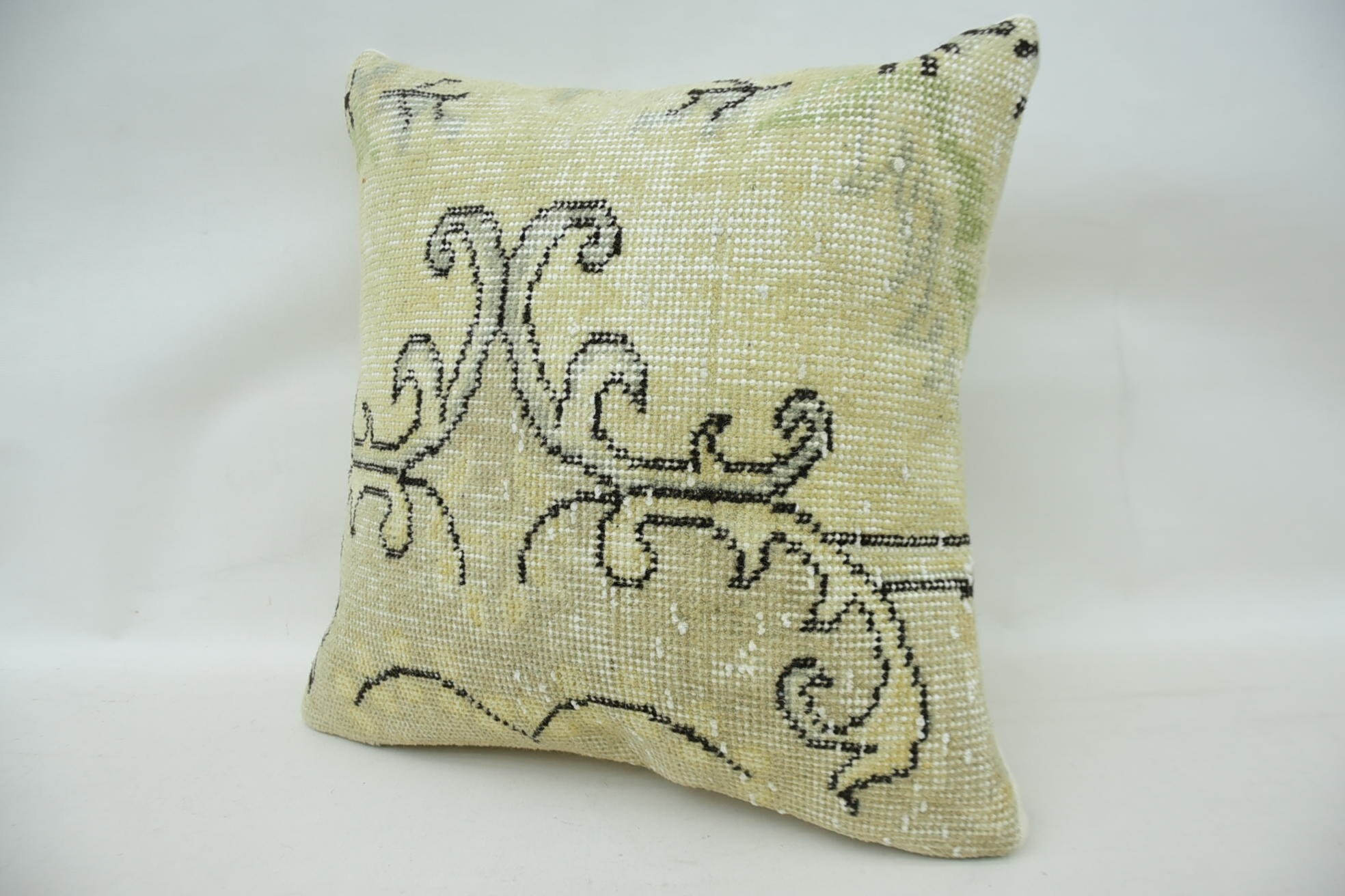 Kilim Cushion Sham, 16"x16" Beige Cushion Cover, Pattern Throw Pillow Sham, Antique Pillows, Aesthetic Pillow, Vintage Pillow