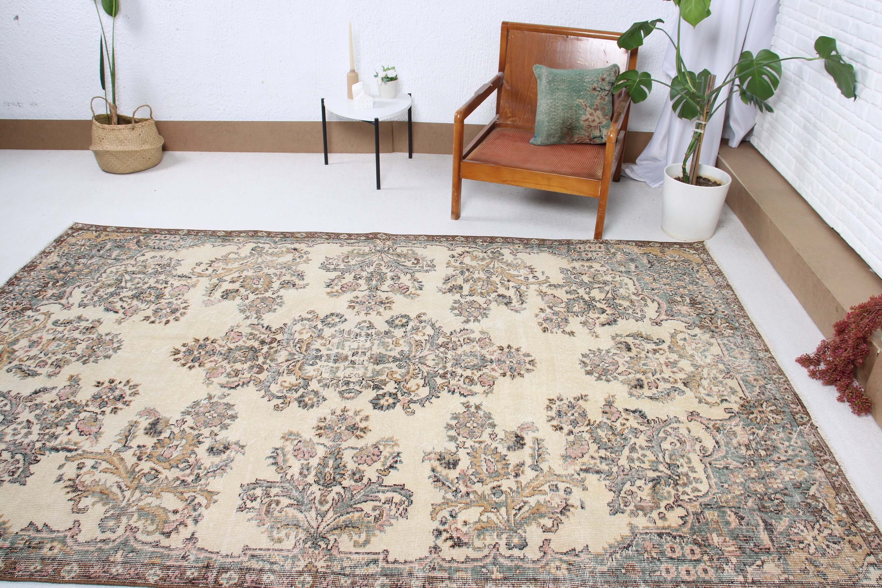 Büyük Boho Halıları, 6x9,2 ft Büyük Halılar, Anadolu Halısı, Vintage Halı, Mutfak Halıları, Türk Halıları, Oturma Odası Halıları, Bej Oushak Halıları