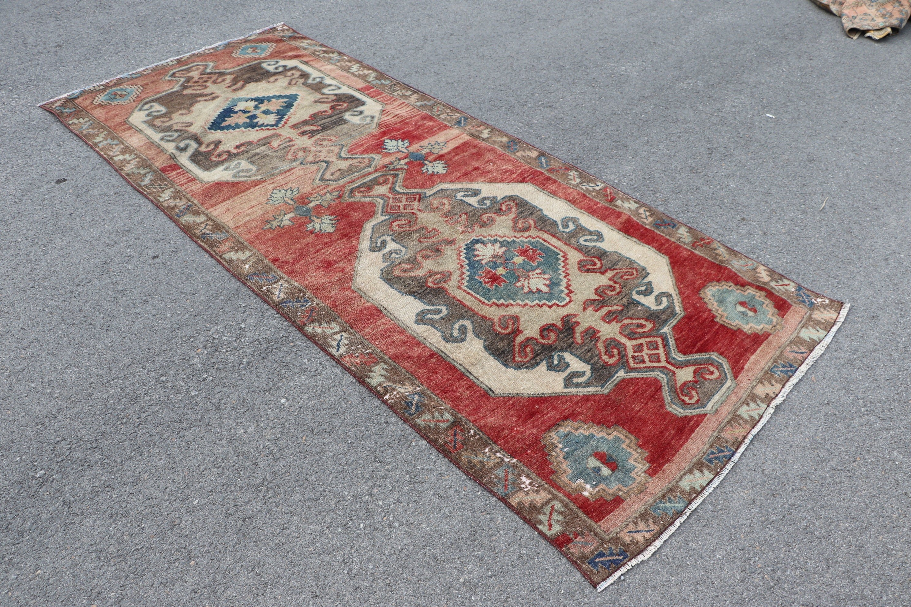 Dining Room Rug, Dorm Rug, Antique Rug, Vintage Rugs, Rugs for Bedroom, Turkish Rugs, 4x9.5 ft Area Rug, Red Home Decor Rugs, Bedroom Rugs