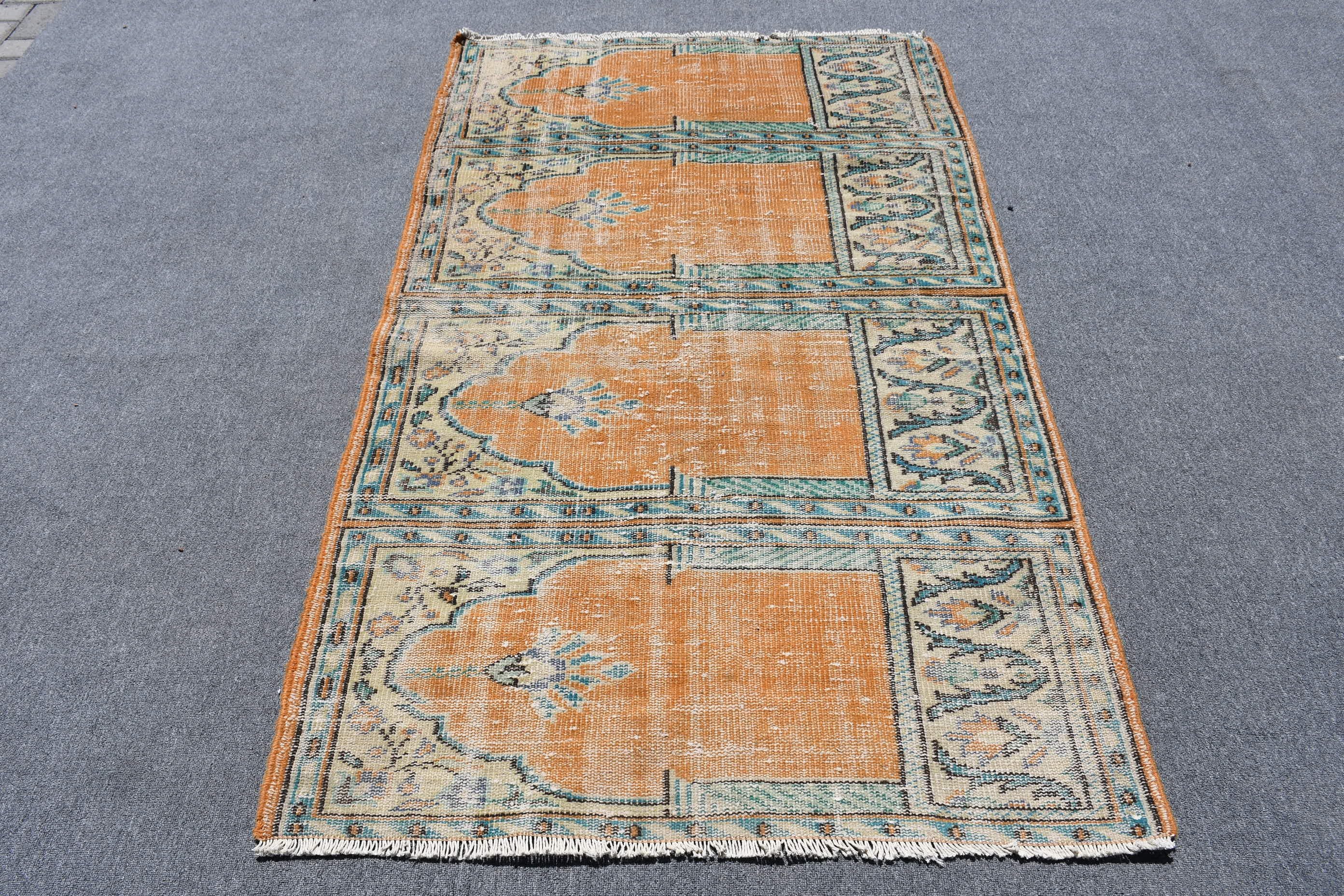 Floor Rug, Nursery Rug, Rugs for Kitchen, Bedroom Rugs, Antique Rug, Turkish Rugs, 3.7x6.4 ft Accent Rug, Vintage Rug, Orange Kitchen Rug