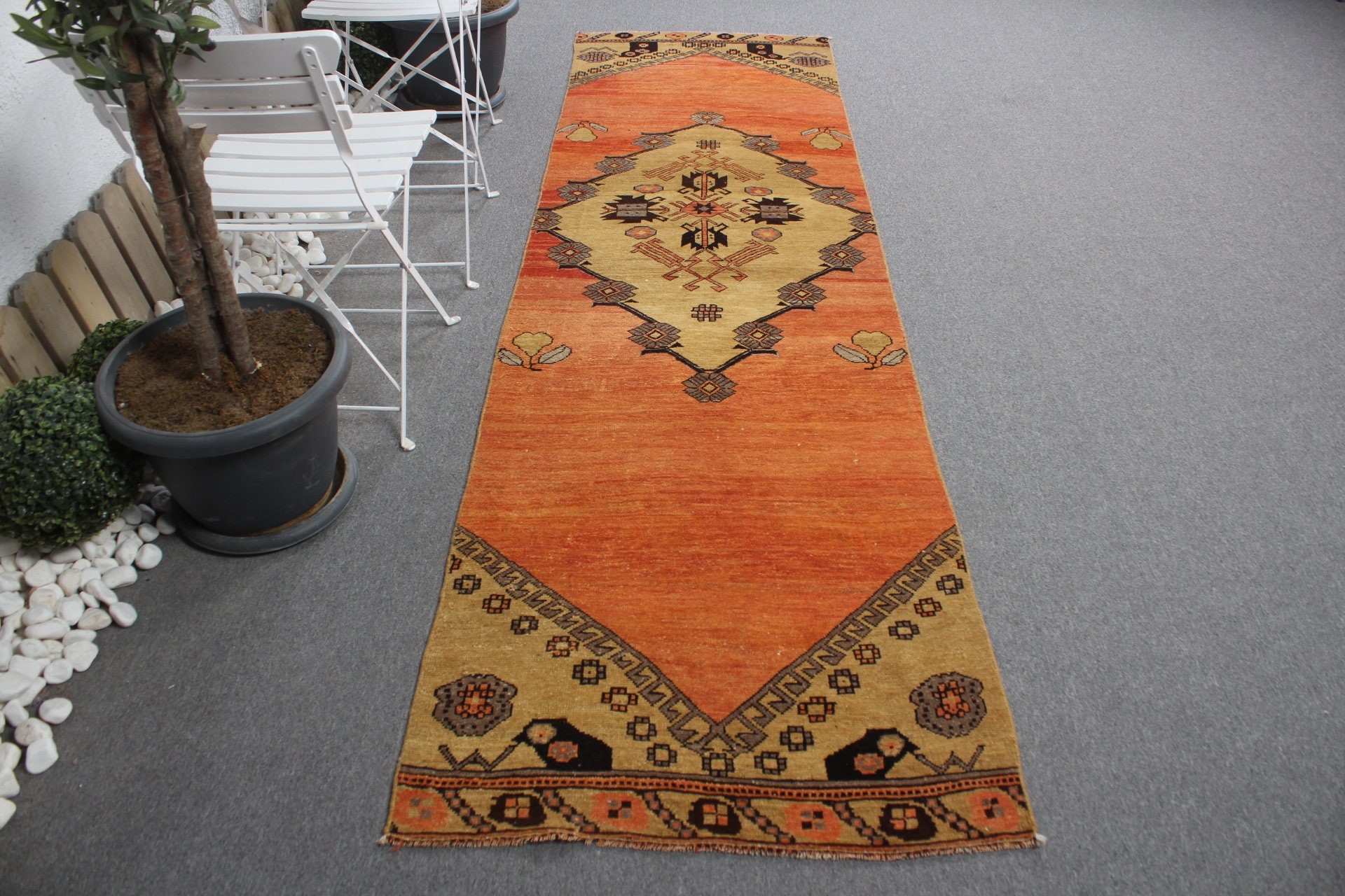 Türk Halısı, Turuncu 2.9x9.8 ft Runner Halısı, Koridor Halısı, Mutfak Halıları, Doğal Halılar, Yün Halılar, Fas Halıları, Vintage Halı