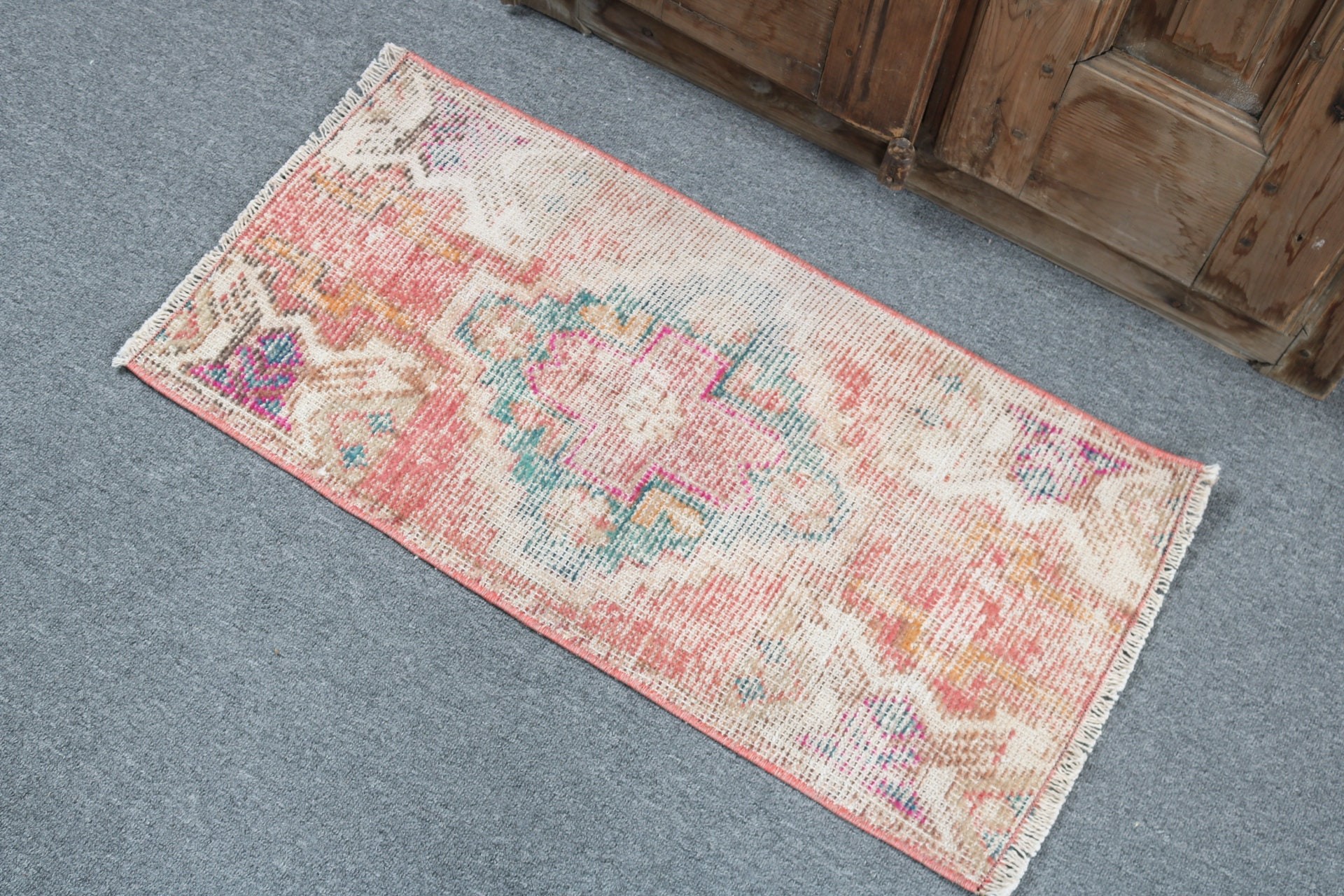 Entry Rugs, Organic Rugs, 1.3x2.8 ft Small Rugs, Vintage Rug, Pink Anatolian Rug, Turkish Rug, Moroccan Rugs, Car Mat Rug