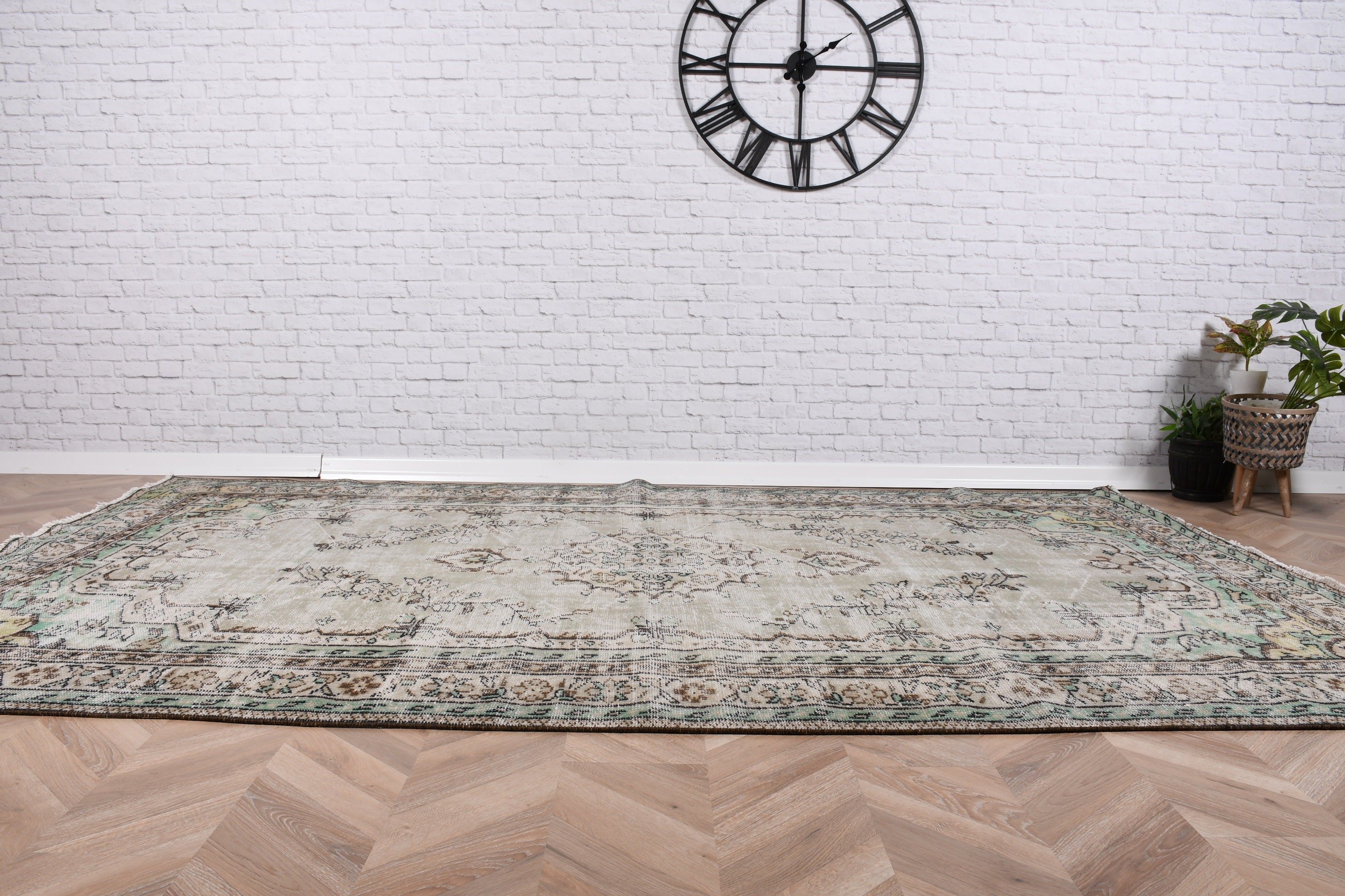 Büyük Boho Halıları, Türk Halıları, Beyaz Oushak Halısı, Oryantal Halıları, Oturma Odası Halısı, Ofis Halısı, 6x9.9 ft Büyük Halı, Oushak Halısı, Vintage Halılar