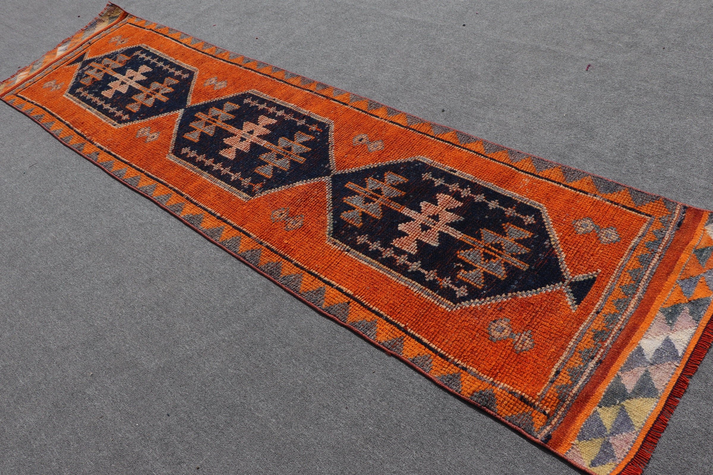 Orange Oushak Rugs, Turkish Rugs, 2.7x10.6 ft Runner Rug, Floor Rug, Antique Rugs, Vintage Rug, Pale Rugs, Hallway Rugs, Corridor Rugs