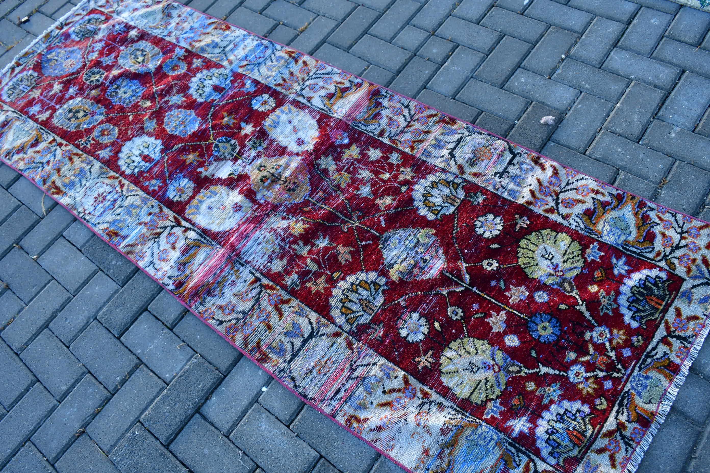 Moroccan Rugs, Turkish Rug, Hallway Rug, 2.8x7.5 ft Runner Rugs, Bedroom Rug, Red Wool Rug, Stair Rug, Rugs for Hallway, Vintage Rug