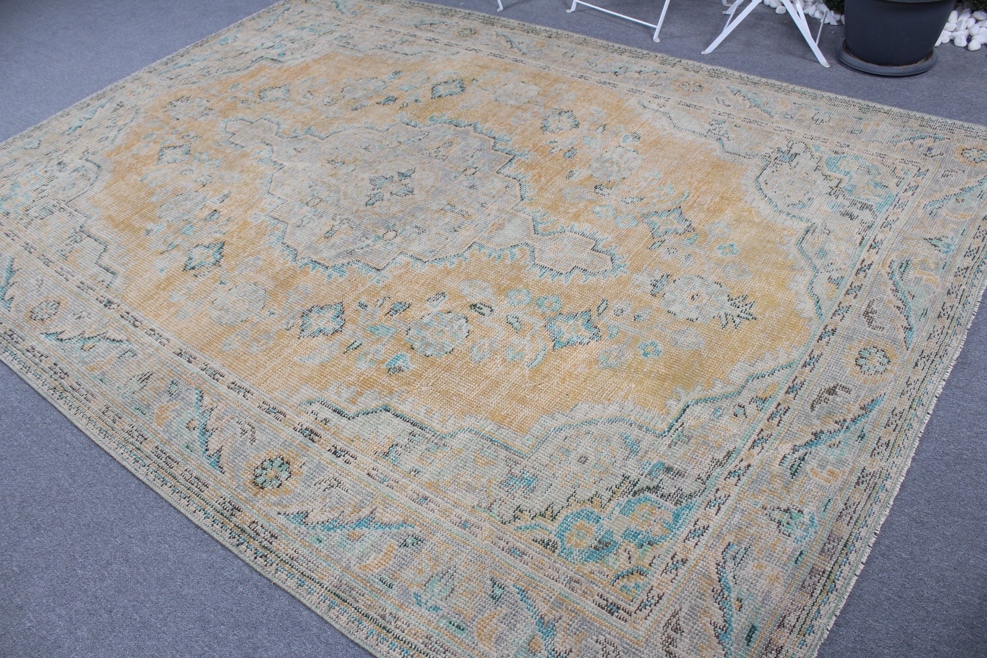 Living Room Rug, Antique Rugs, Yellow Home Decor Rug, Turkish Rug, Dining Room Rugs, 7.2x10.1 ft Oversize Rug, Vintage Rug