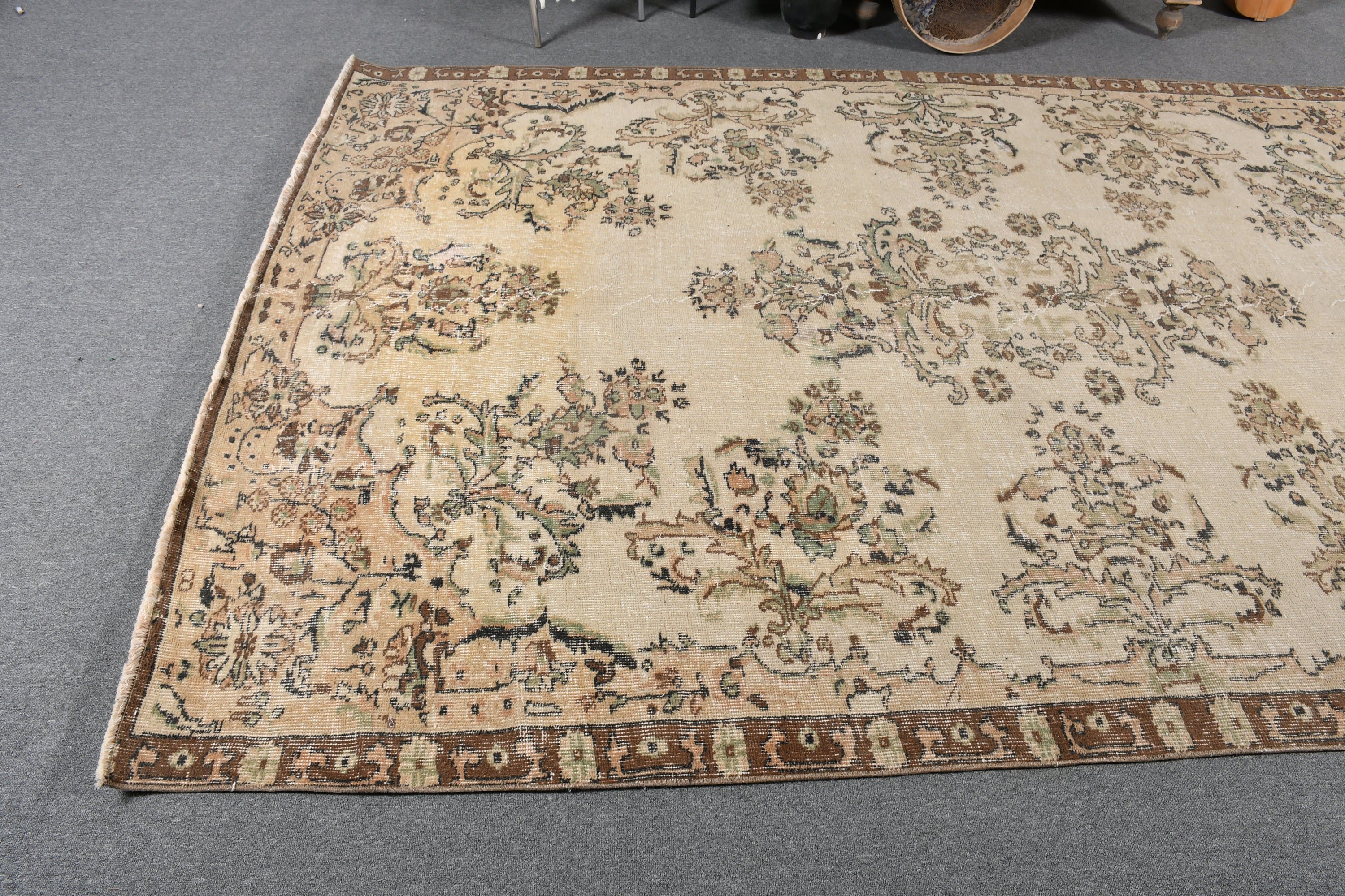 Muted Rugs, 6.6x9.6 ft Large Rug, Bedroom Rugs, Living Room Rugs, Vintage Rugs, Turkish Rugs, Beige Wool Rug, Salon Rug, Oushak Rug