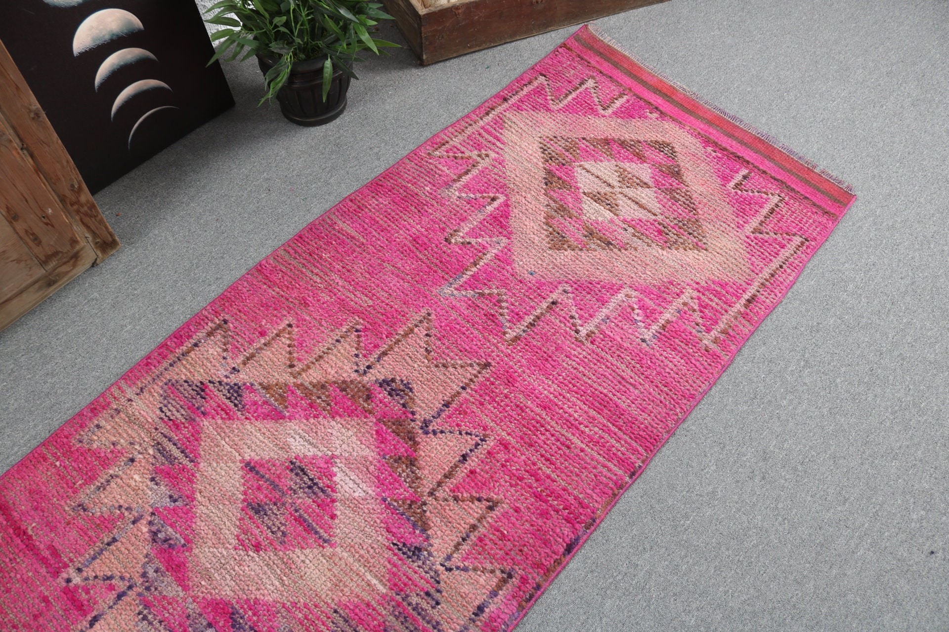 Turkish Rugs, Modern Rugs, Vintage Rug, Kitchen Rugs, Hallway Rug, Pink Luxury Rug, Handwoven Rugs, 2.7x9.3 ft Runner Rugs, Corridor Rugs