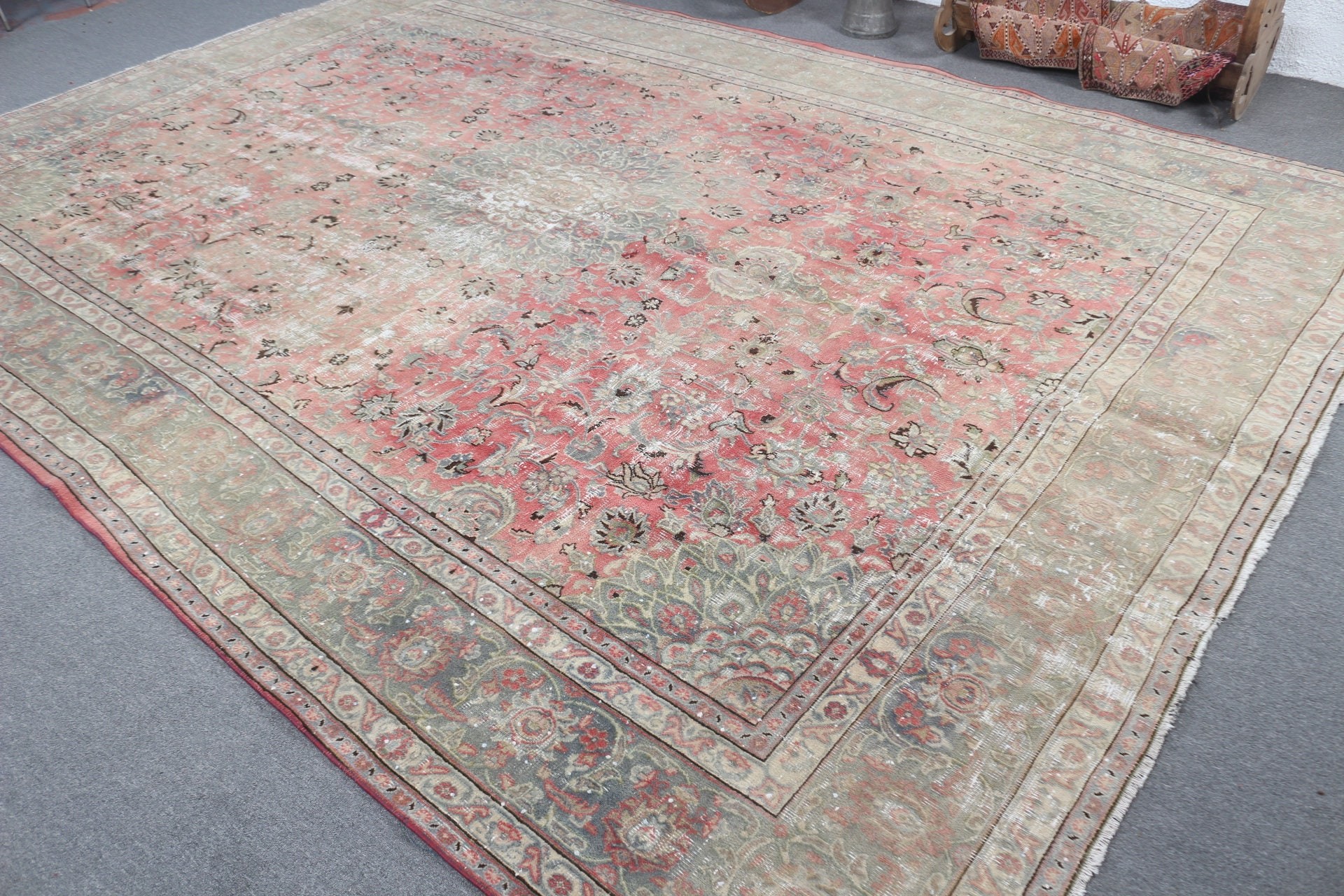 Antique Rug, Turkish Rug, Vintage Rug, Saloon Rug, Living Room Rug, Green Moroccan Rug, Bedroom Rug, Turkey Rugs, 9.1x12.6 ft Oversize Rug