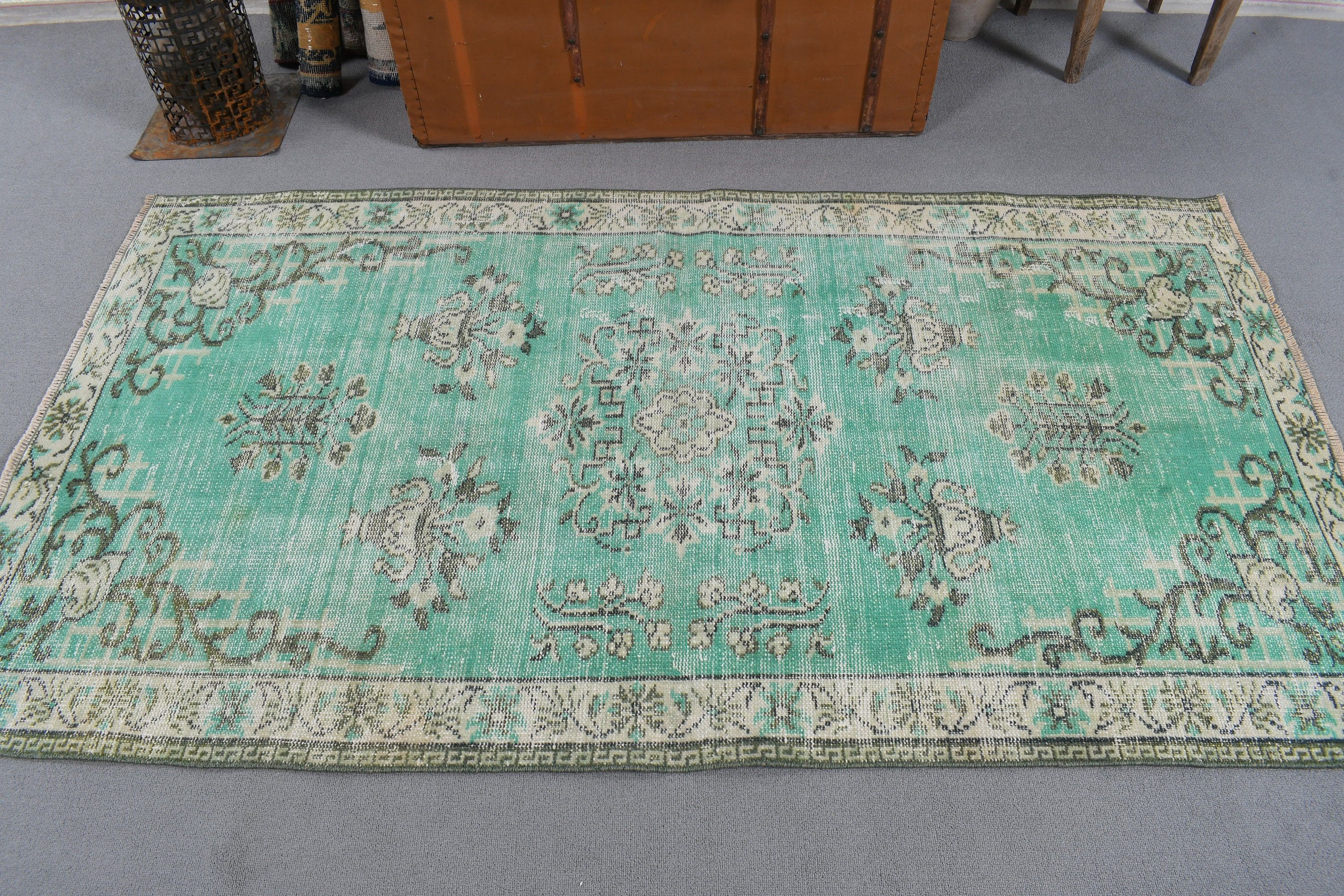 3.5x6.5 ft Accent Rugs, Luxury Rug, Anatolian Rugs, Green Oriental Rug, Turkish Rugs, Vintage Rugs, Decorative Rugs, Kitchen Rug, Boho Rug