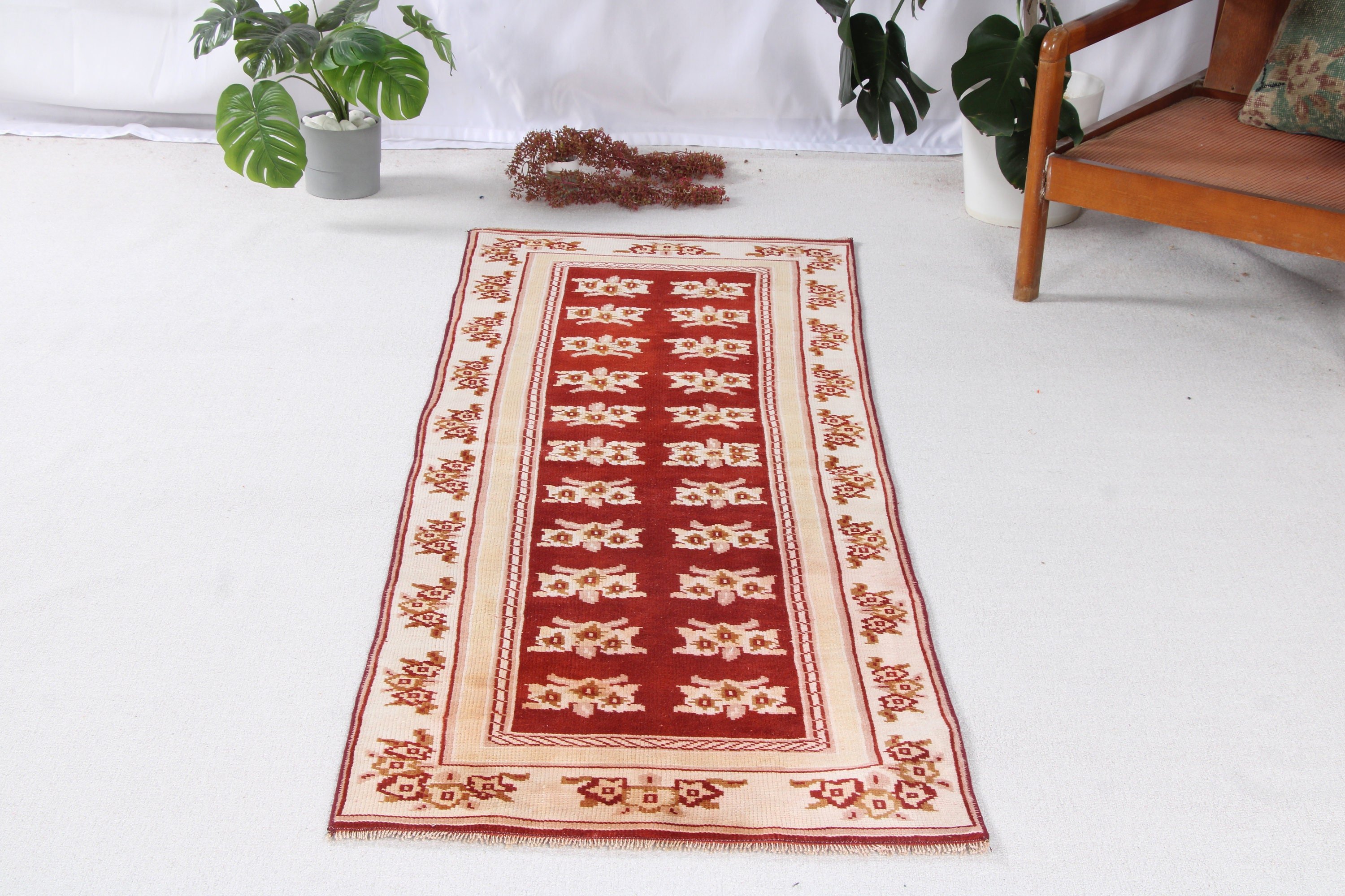 2.4x6.8 ft Runner Halı, Türk Halısı, Beyaz Açıklama Halıları, Mutfak Halısı, Vintage Halılar, Uzun Yolluk Halıları, Yatak Odası Halısı, Oryantal Halılar