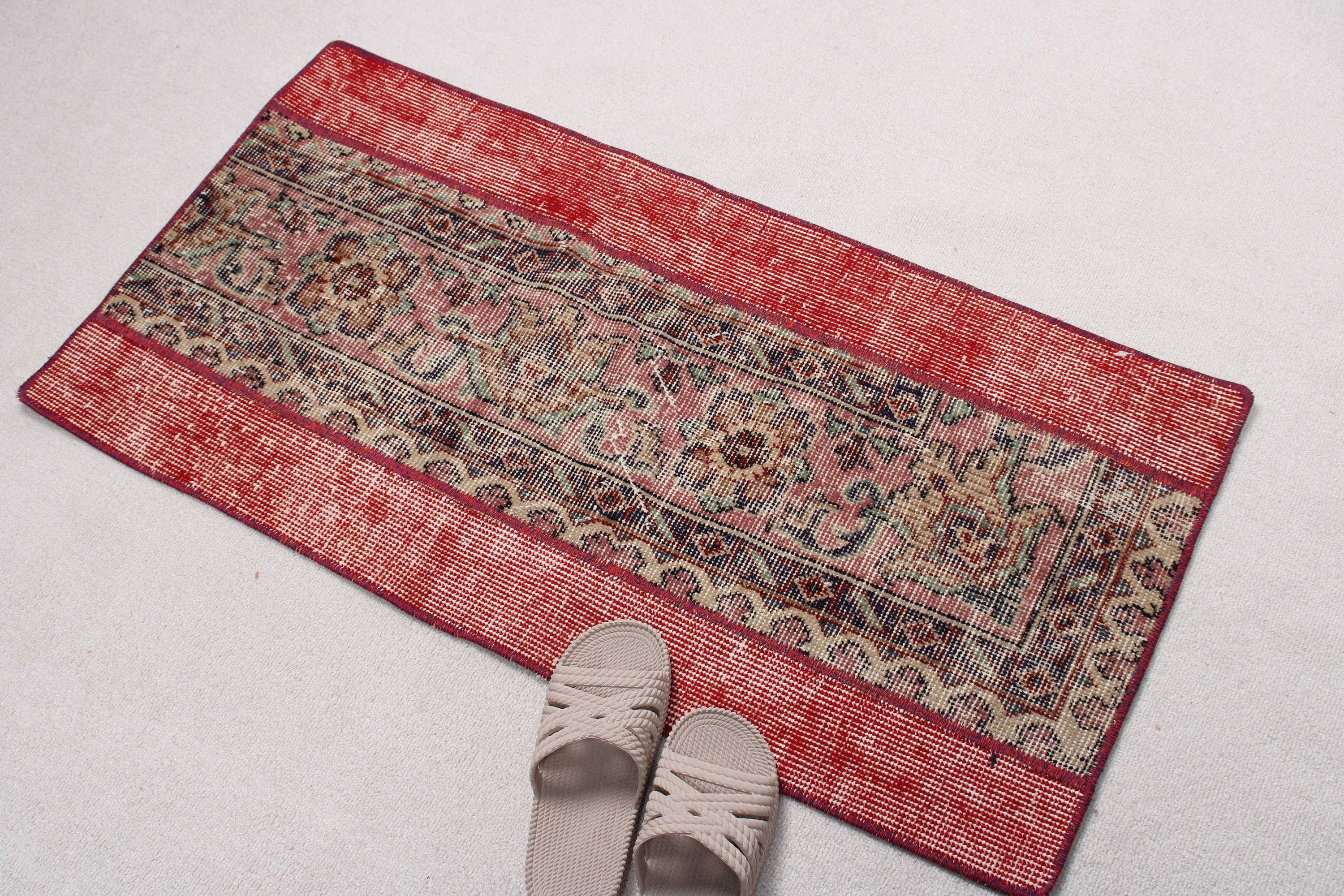 Vintage Rug, Luxury Rug, Rugs for Bathroom, Turkish Rugs, Red Cool Rug, Oushak Rugs, Entry Rug, Door Mat Rug, 1.7x3.3 ft Small Rugs