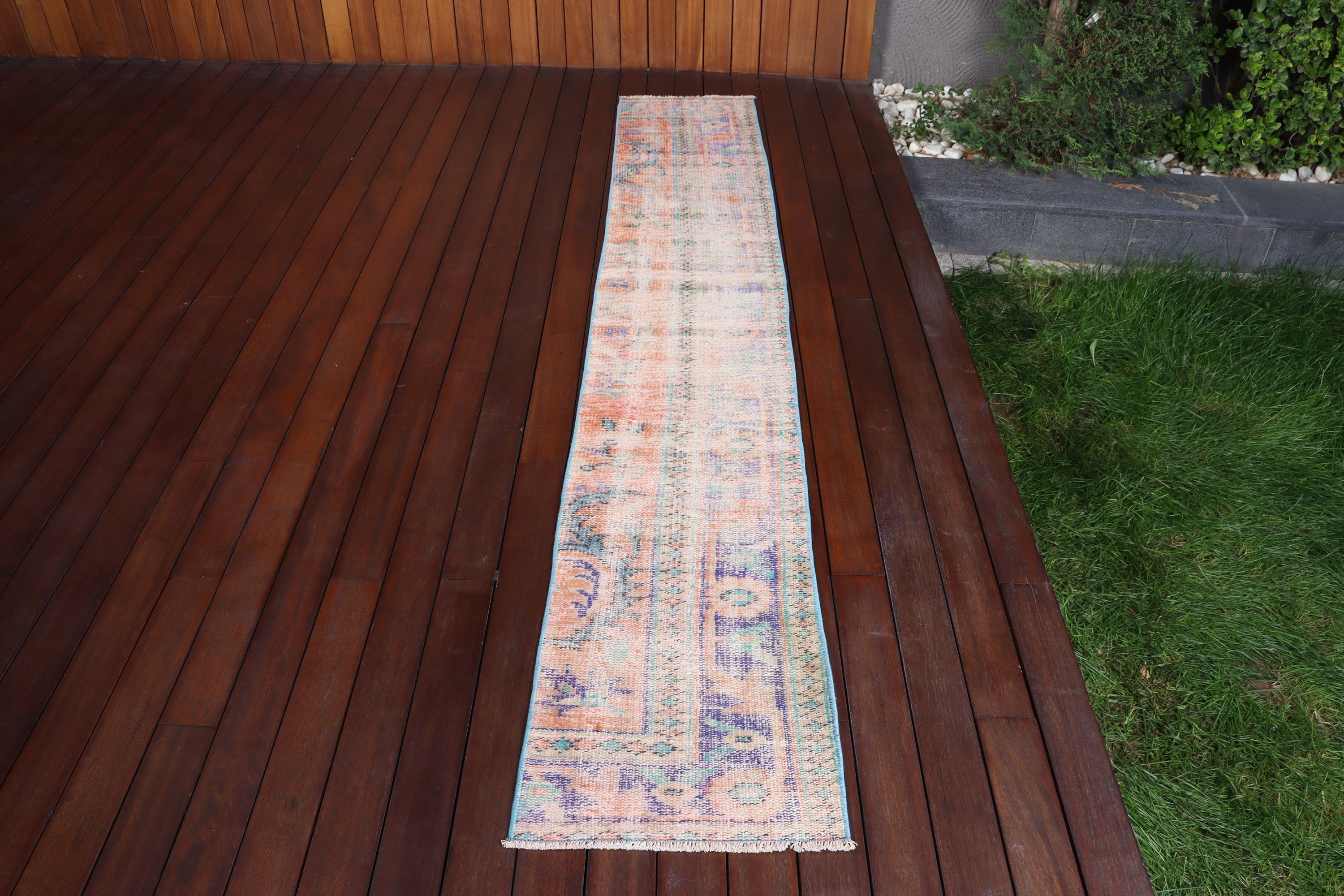 Vintage Halı, Nötr Halı, Türk Halıları, Boho Halı Yolluk Halıları, Uzun Yolluk Halısı, Mutfak Halısı, Turuncu 1.5x8.7 ft Yolluk Halısı