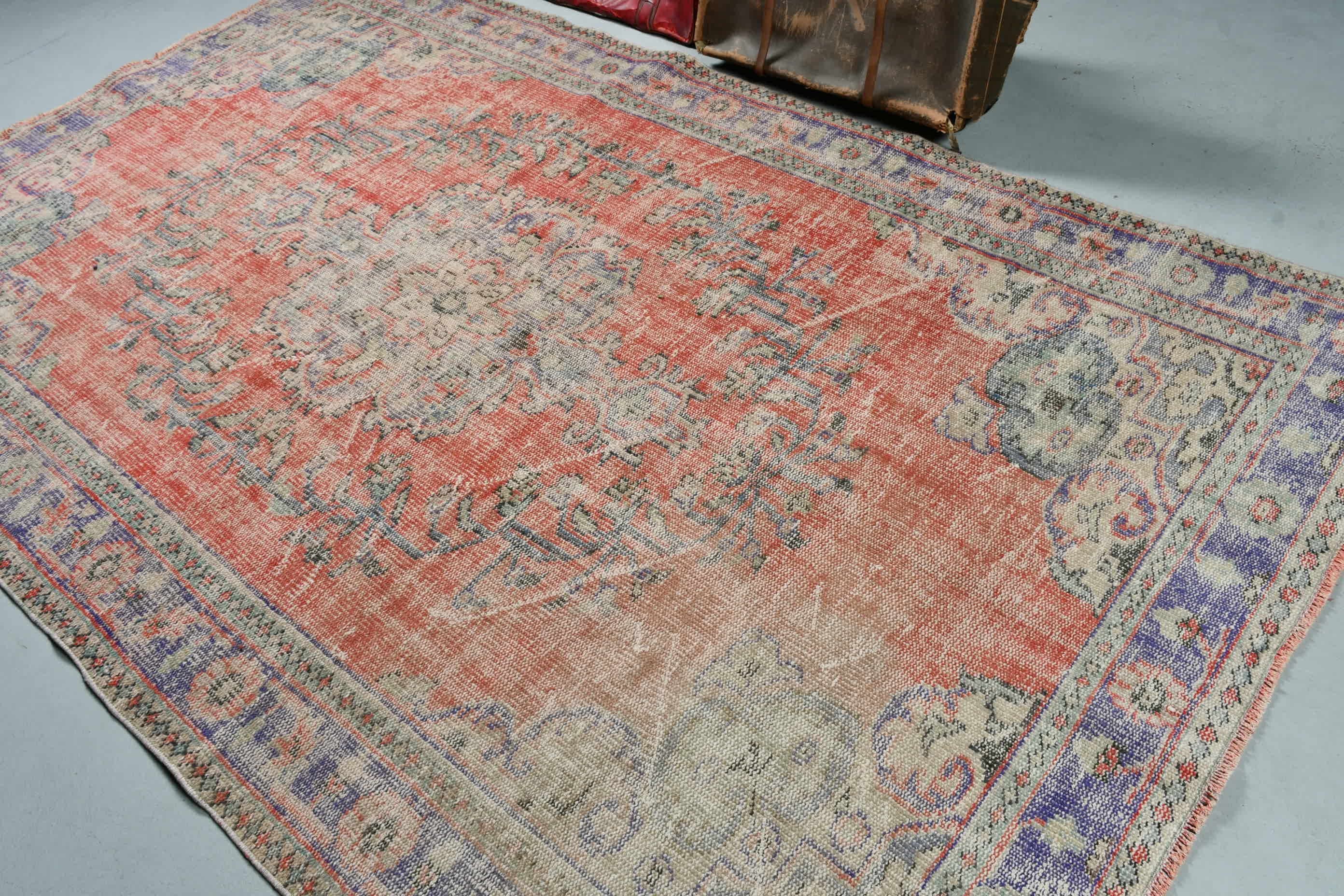 Living Room Rug, Vintage Rugs, Cool Rug, Salon Rugs, Red  5.9x9.6 ft Large Rugs, Rugs for Salon, Turkish Rug