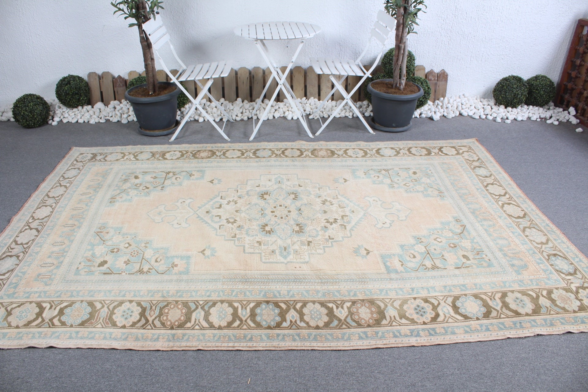 Oturma Odası Halısı, Oryantal Halı, 6.1x9.4 ft Büyük Halı, Yemek Odası Halısı, Yün Halılar, Hindi Halısı, Türk Halısı, Vintage Halı, Turuncu Yün Halı