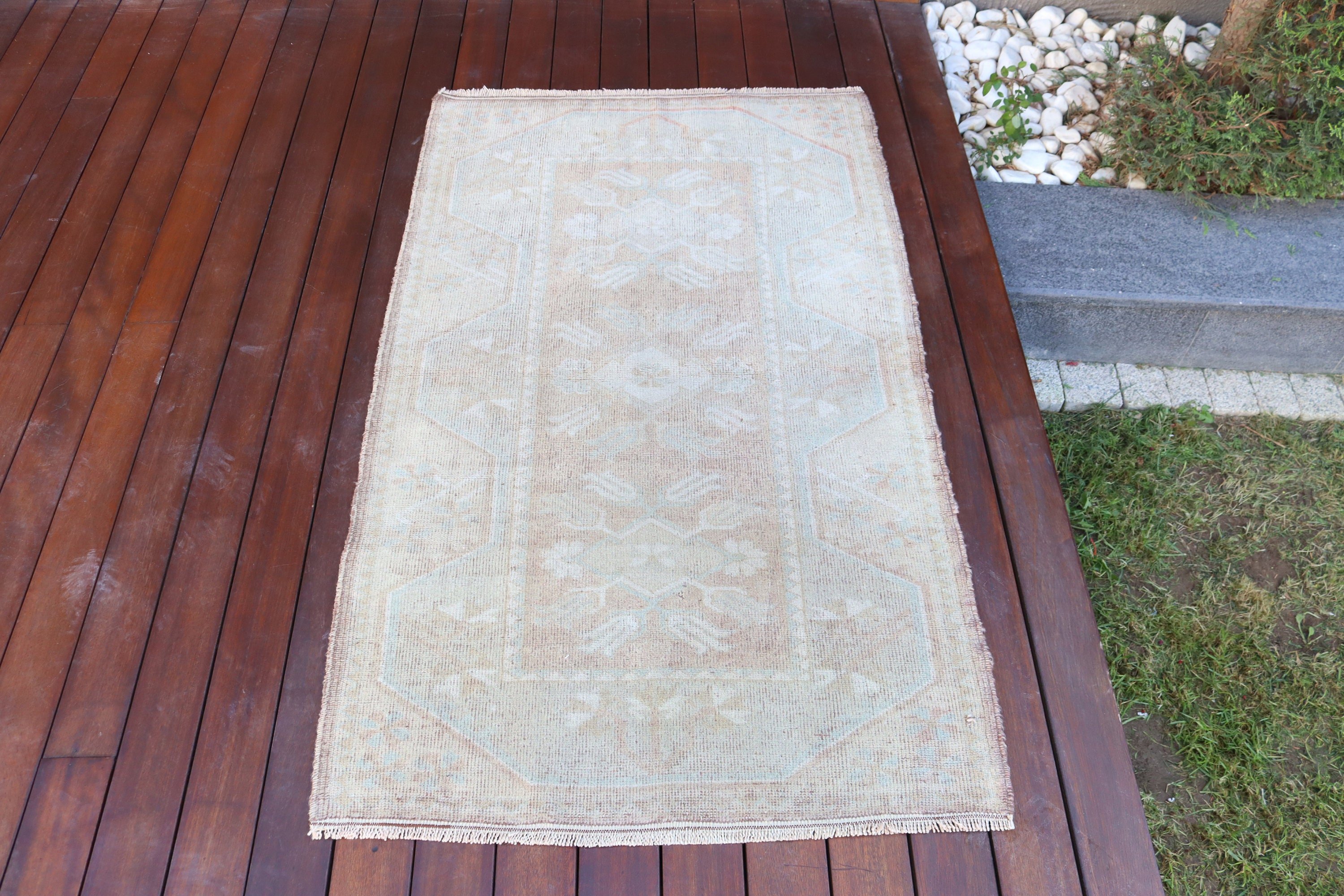 Türk Halısı, Vintage Halı, Küçük Boho Halı, 2.7x4.4 ft Küçük Halı, Egzotik Halı, Banyo Halısı, Bej Düz Dokuma Halı, İfade Halıları, Nötr Halı