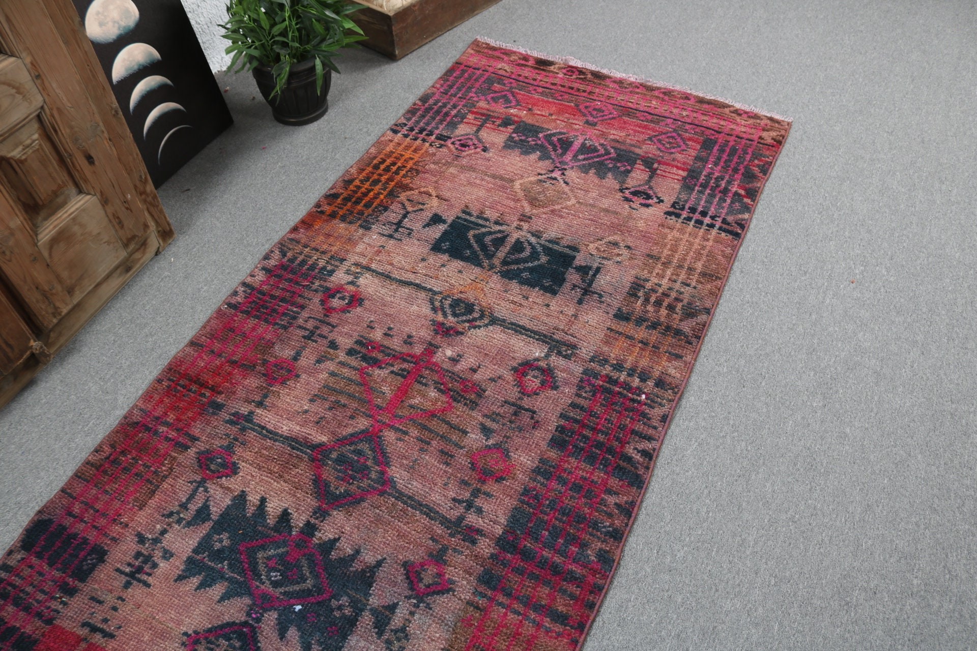 3.1x9.4 ft Runner Halıları, Beni Ourain Runner Halısı, Antika Halı, Mavi Yatak Odası Halıları, Vintage Halı, Uzun Yolluk Halısı, El Dokuma Halıları, Türk Halısı