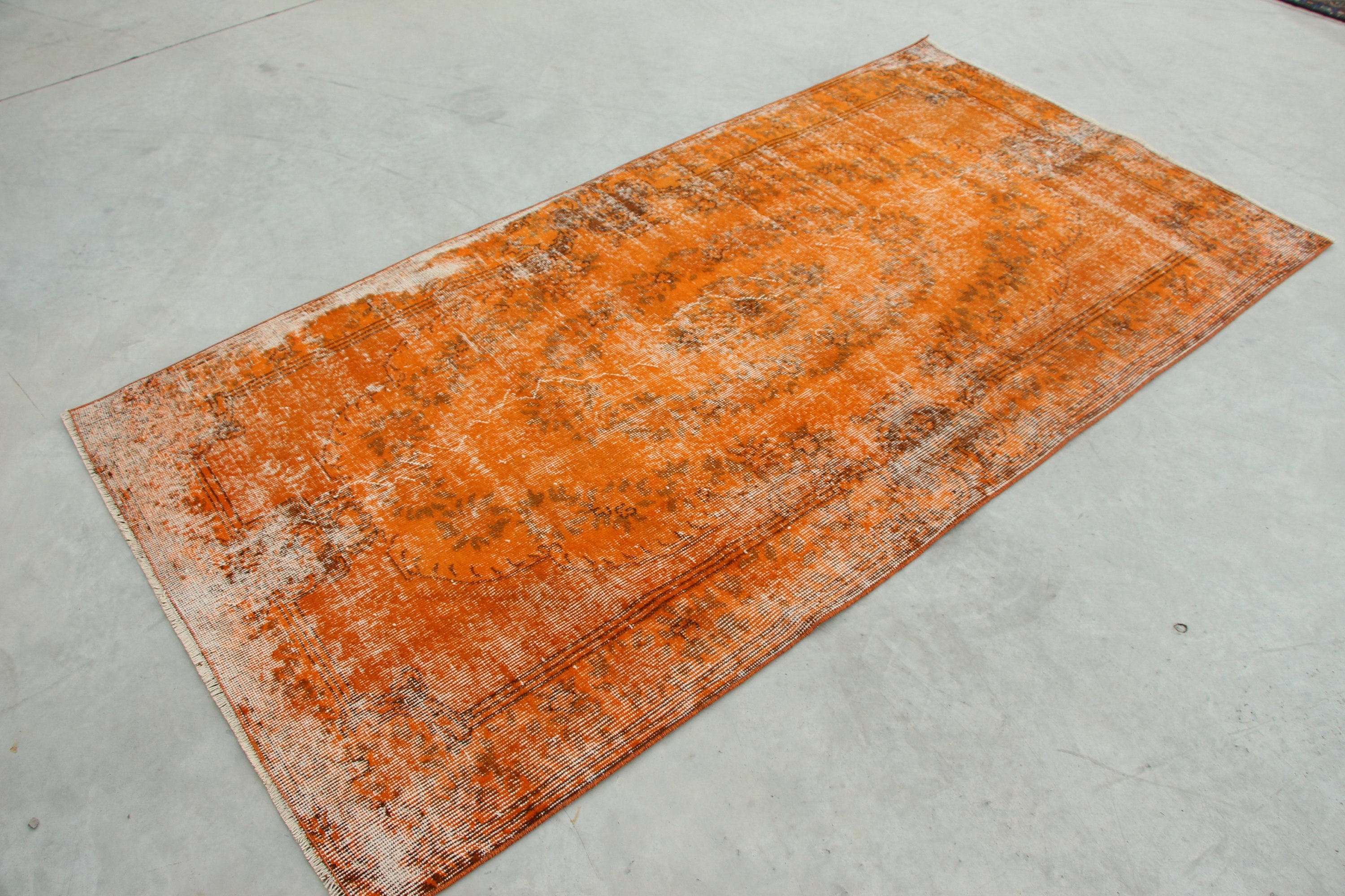 Orange  3.8x7.3 ft Area Rugs, Turkish Rug, Natural Rug, Rugs for Nursery, Indoor Rug, Vintage Rugs, Kitchen Rug, Wool Rug