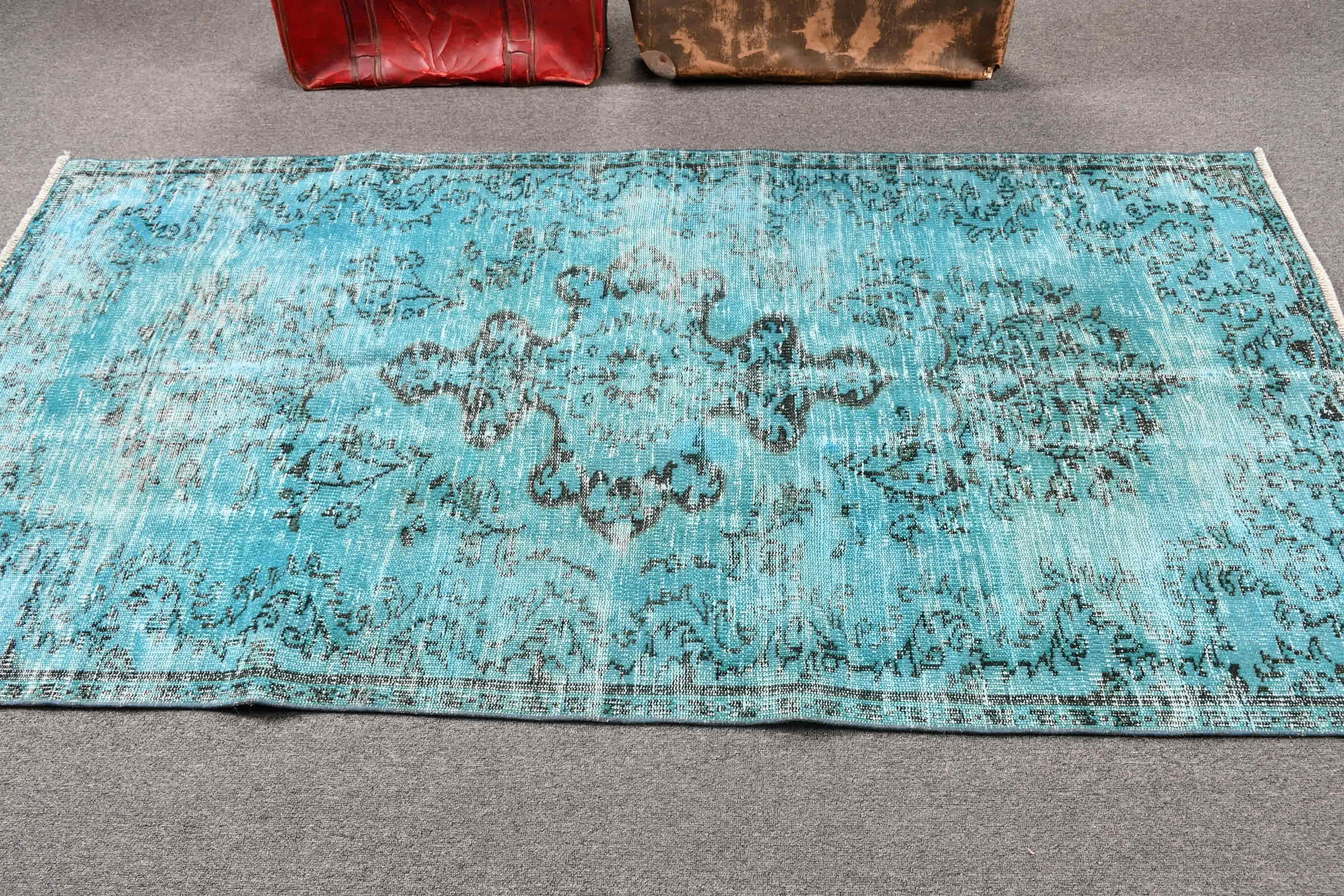 Vintage Rug, Turkish Rug, 3.7x7.4 ft Area Rugs, Rugs for Nursery, Floor Rug, Green Oushak Rugs, Cute Rug, Living Room Rug, Bedroom Rug