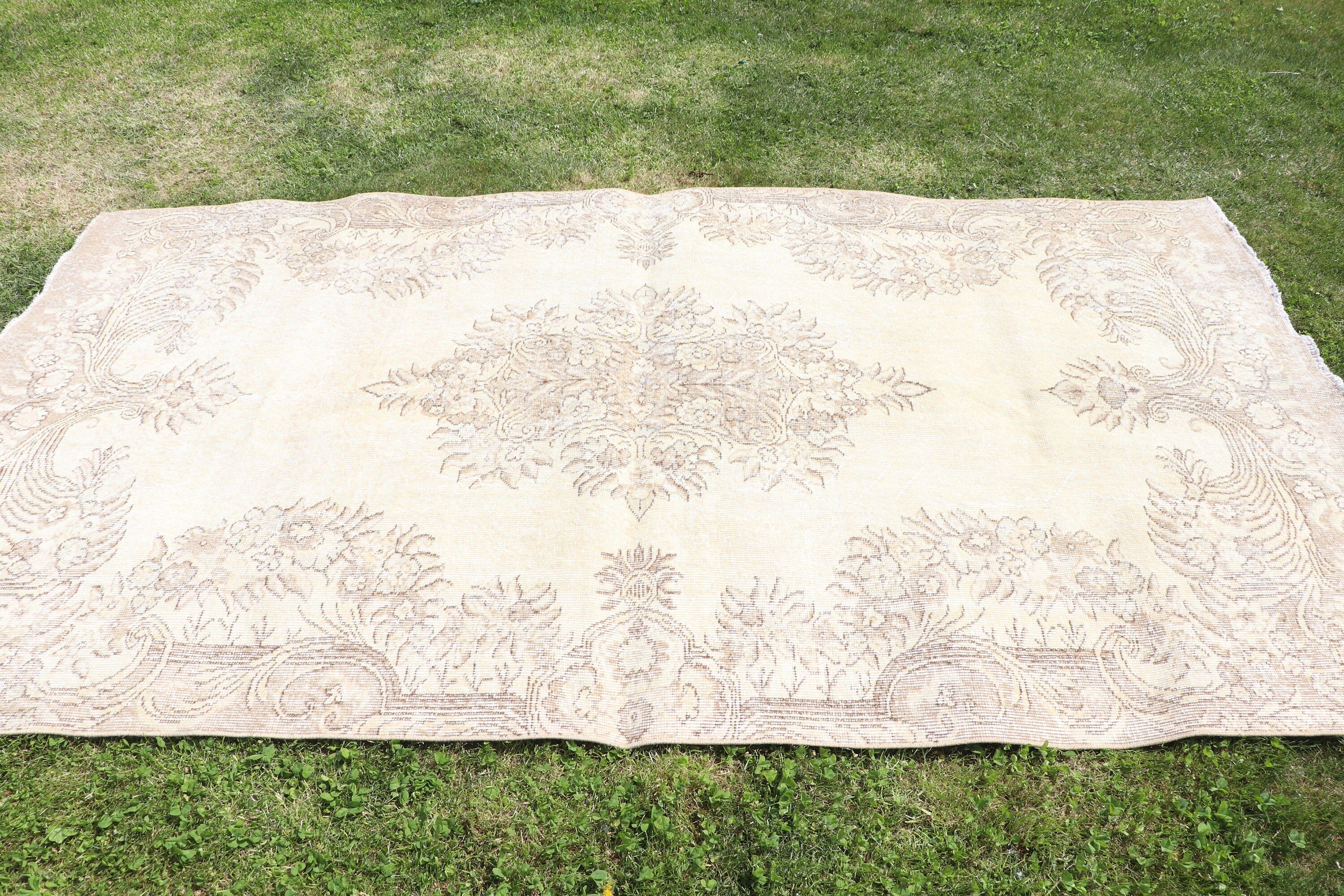 Vintage Halılar, Büyük Oushak Halılar, Bej Yün Halılar, Türk Halıları, Oturma Odası Halısı, El Dokuma Halı, 4,9x8,8 ft Büyük Halılar