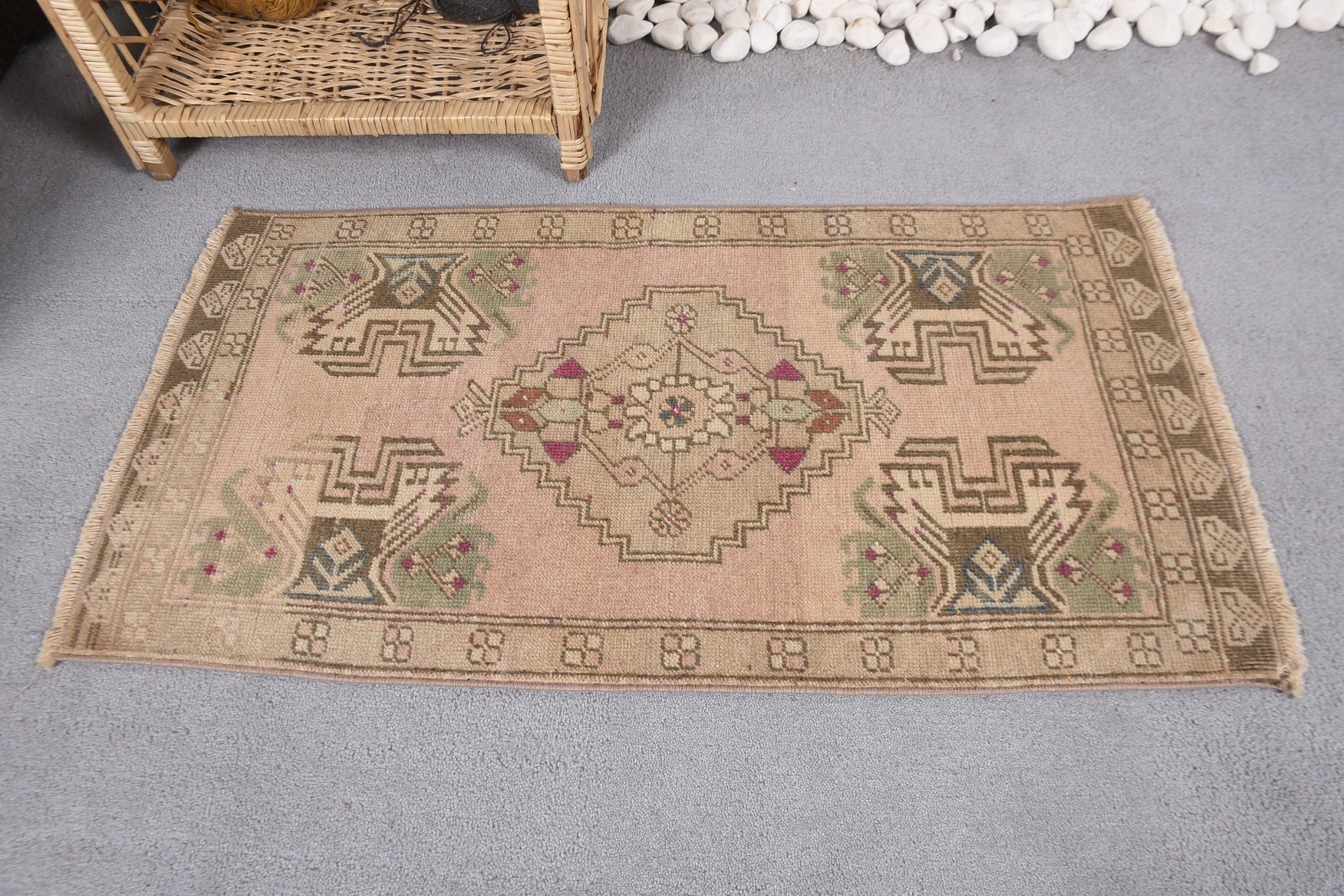 Vintage Halılar, 1.7x3.1 ft Küçük Halı, Mutfak Halısı, Mutfak Halıları, Küçük Boho Halısı, Bej Boho Halısı, Giriş Halısı, Lüks Halı, Türk Halıları