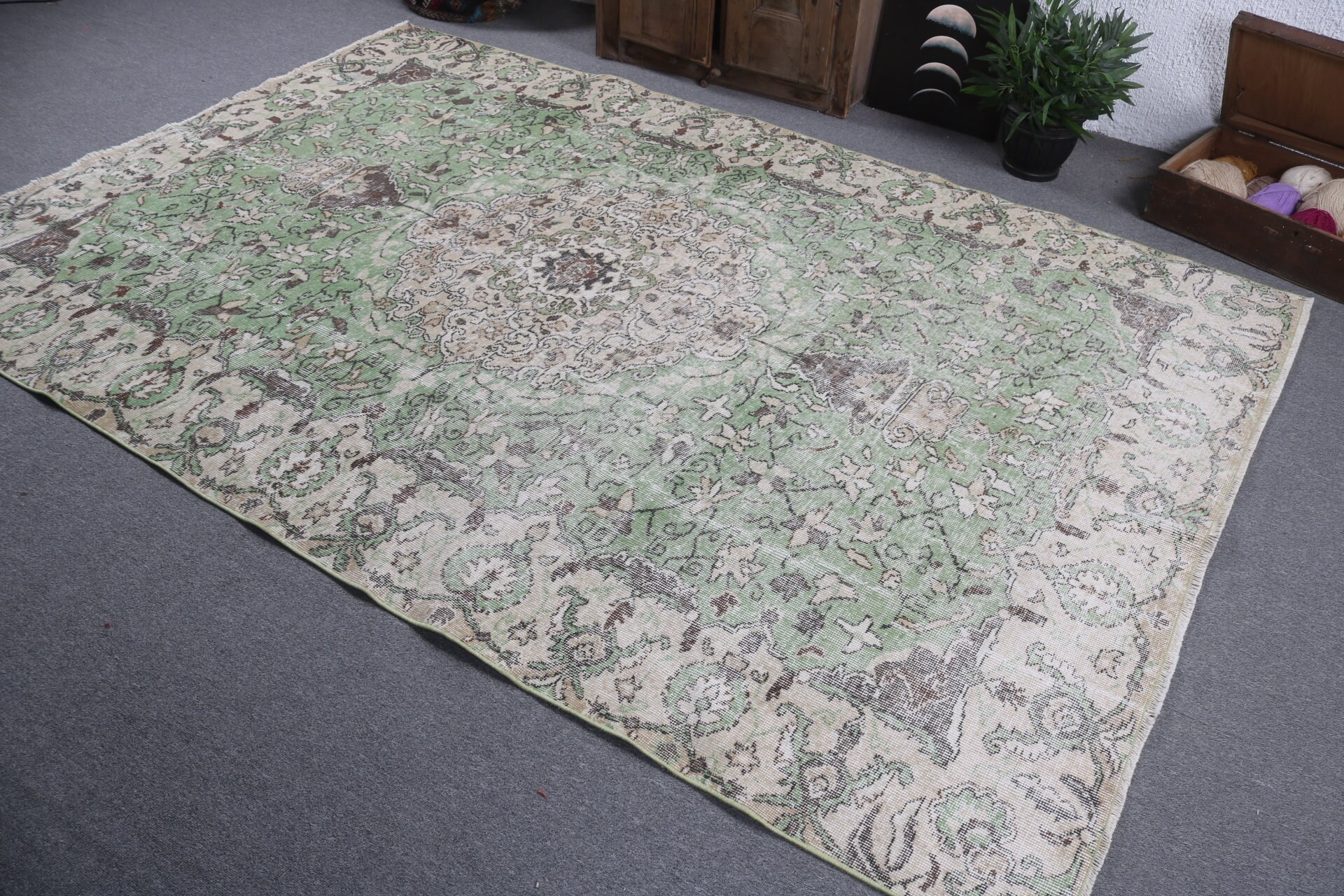 Büyük Vintage Halılar, Türk Halısı, Antika Halılar, 6.3x9.4 ft Büyük Halı, Yatak Odası Halısı, Vintage Halı, Ev Dekor Halısı, Bej Oryantal Halı