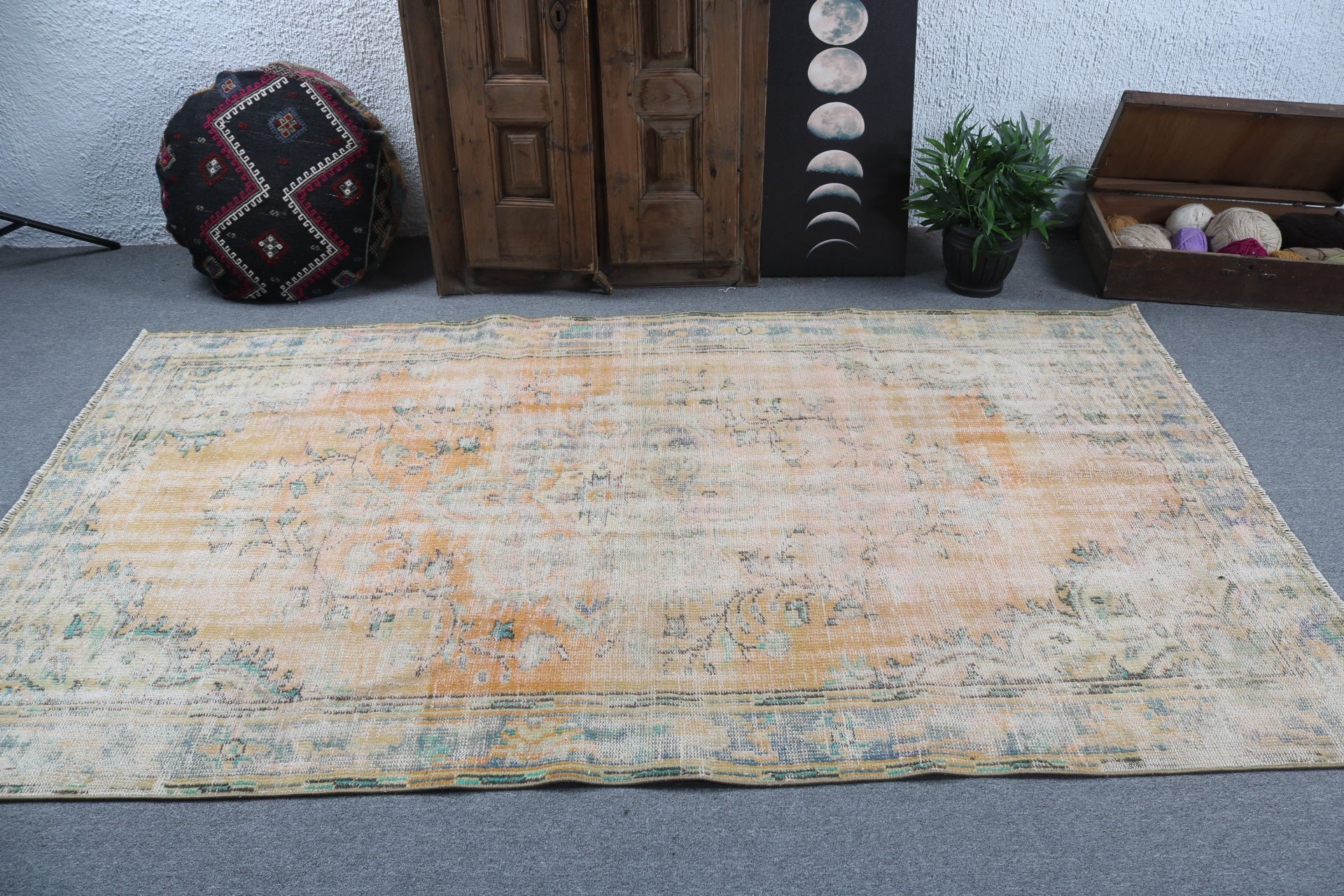 Oturma Odası Halıları, Vintage Halılar, Lüks Halılar, Turuncu Yatak Odası Halıları, Türk Halısı, 4,9x8,2 ft Büyük Halılar, Büyük Boho Halısı