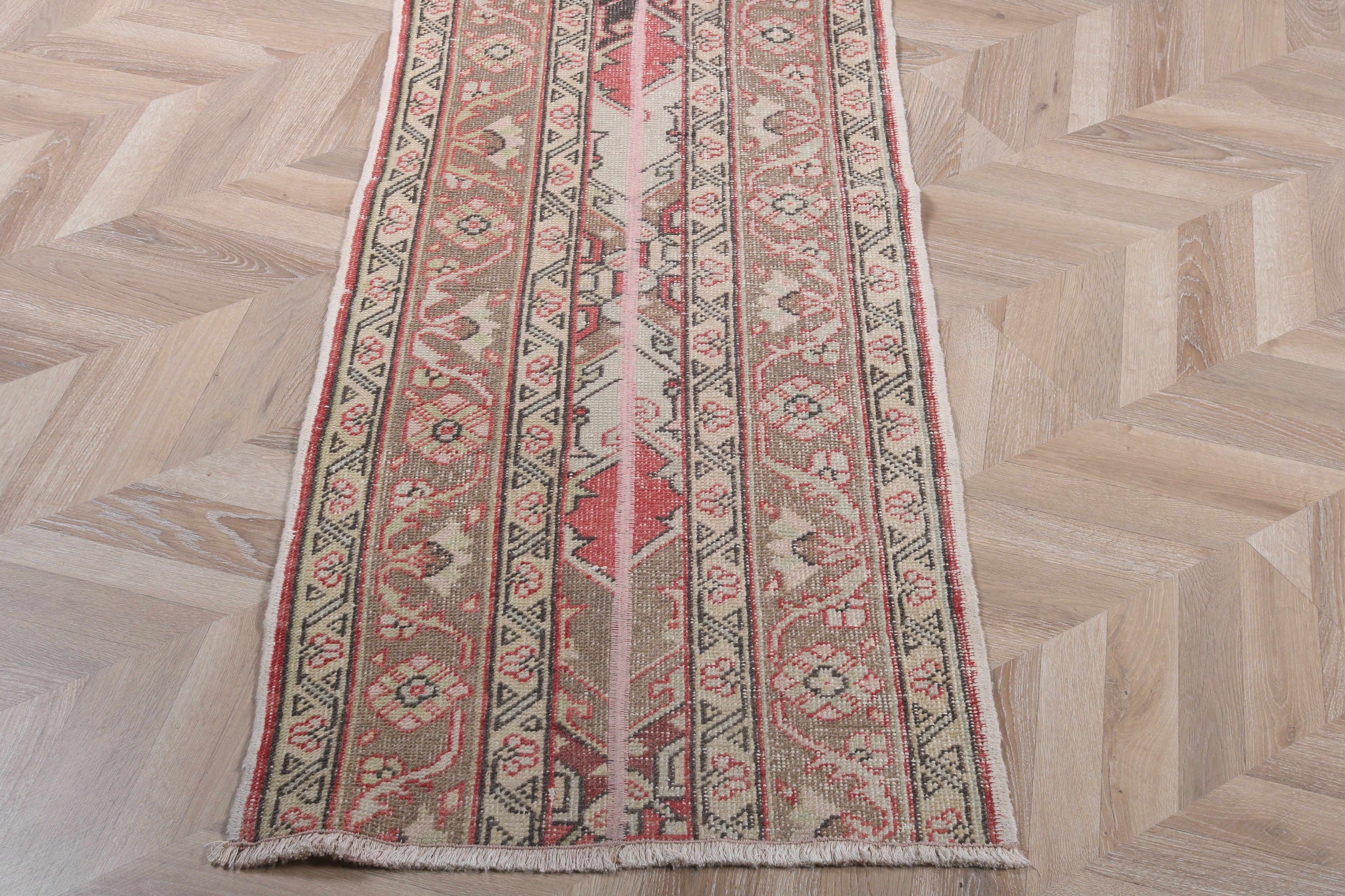 Vintage Rugs, Corridor Rug, Turkish Rug, Floor Rug, 2x11 ft Runner Rug, Pink Neutral Rugs, Outdoor Rug, Vintage Runner Rugs, Neutral Rugs