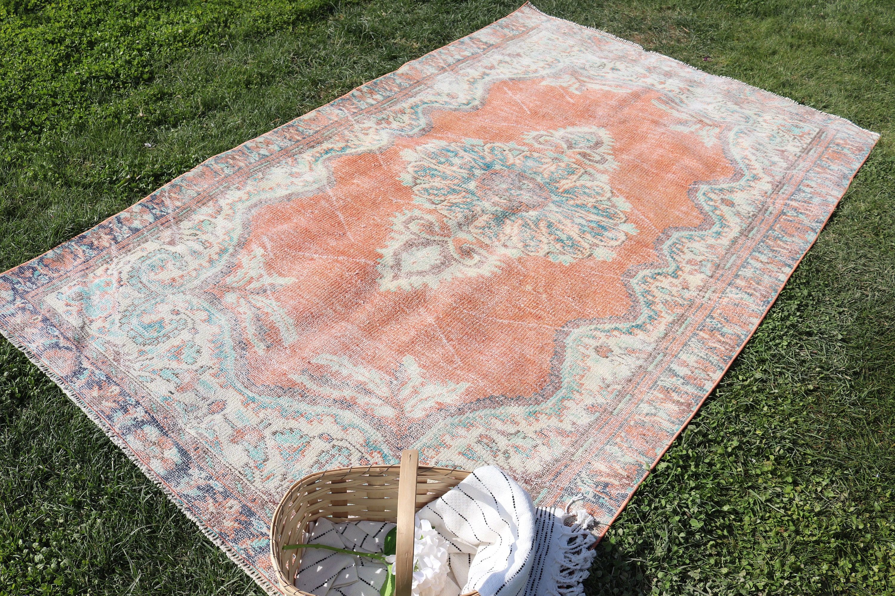 Dining Room Rugs, Home Decor Rug, Anatolian Rug, Turkish Rugs, 5.3x8.2 ft Large Rugs, Orange Geometric Rug, Vintage Rug, Large Boho Rugs