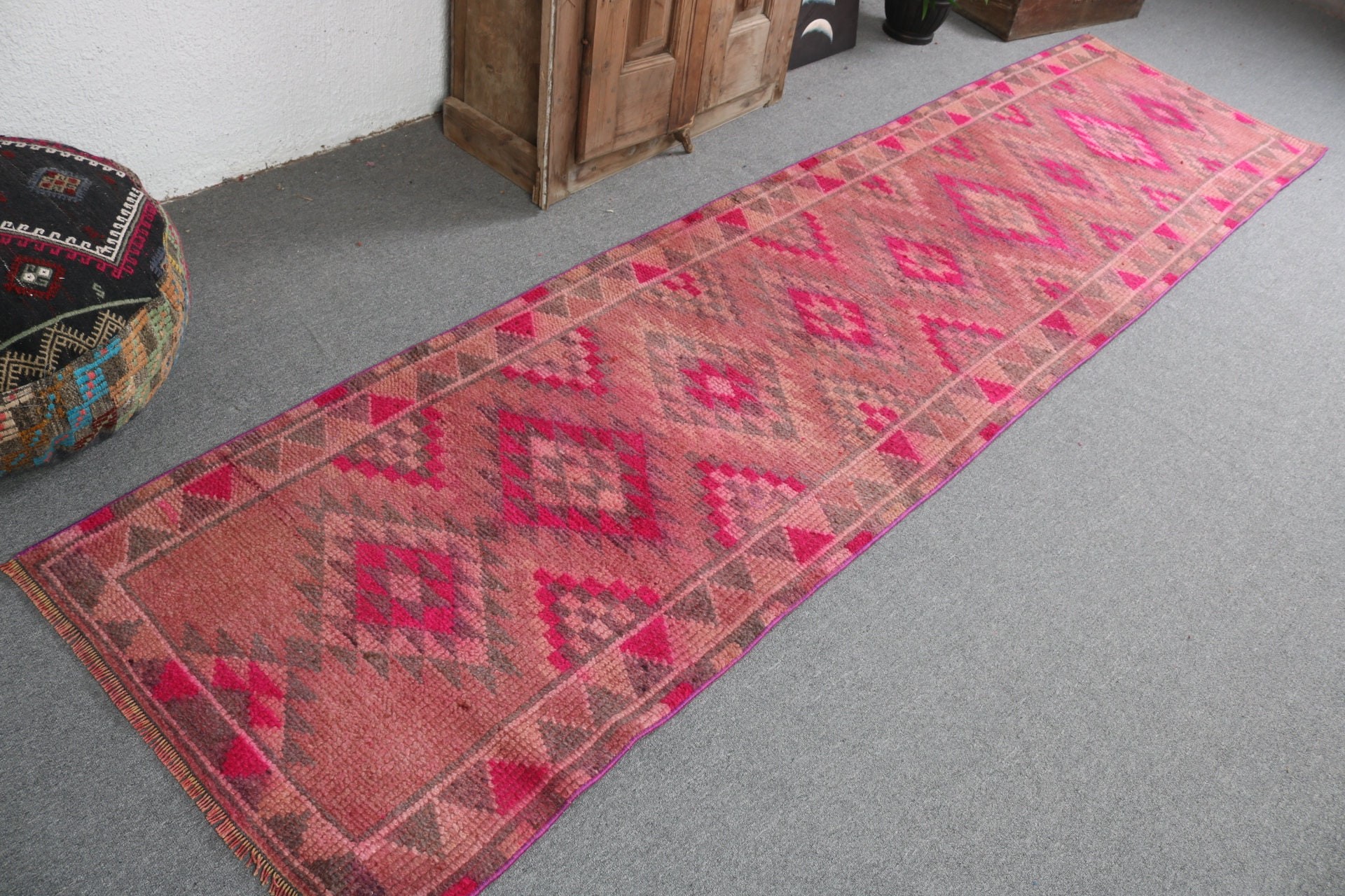 Koridor Halıları, Kahverengi Antika Halı, Uzun Yolluk Halıları, Türk Halıları, Oryantal Halı, Yer Halıları, Vintage Halı, 2,8x11,1 ft Yolluk Halısı