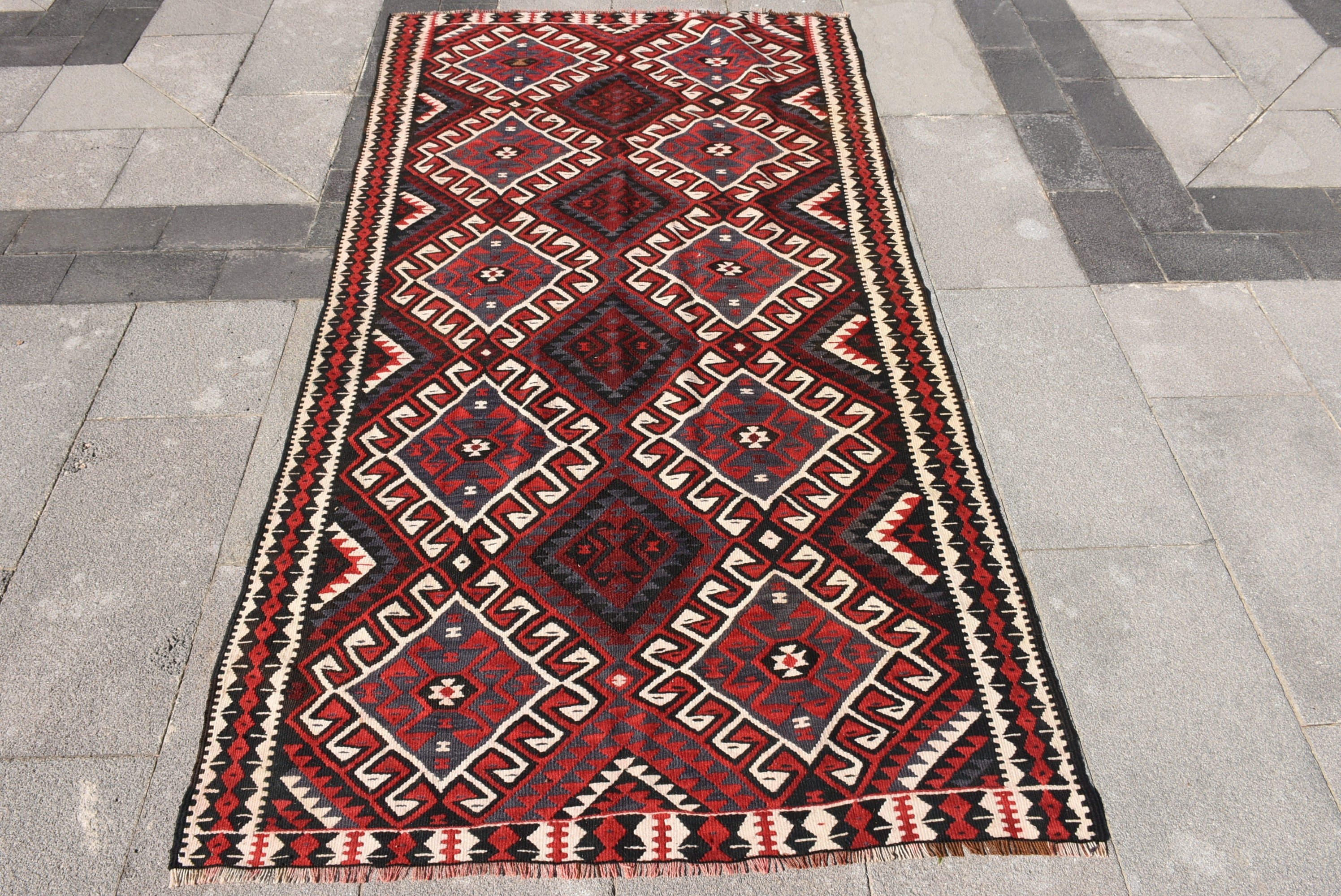 Nursery Rug, Dining Room Rugs, Turkish Rugs, Cool Rug, Bright Rugs, 3.7x7.1 ft Area Rug, Vintage Rug, Red Moroccan Rug, Kilim