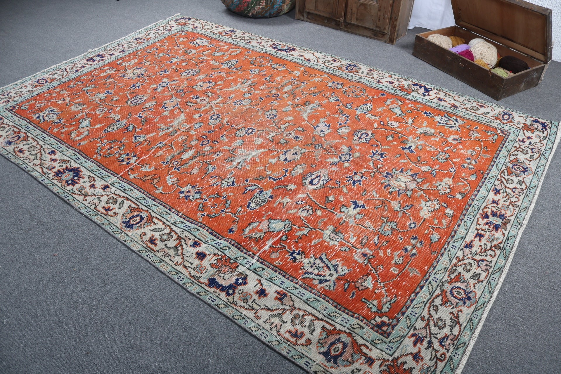 Büyük Oushak Halıları, Yemek Odası Halıları, Kırmızı Açıklama Halıları, Fas Halıları, Geometrik Halı, Vintage Halılar, Türk Halısı, 6,3x9,7 ft Büyük Halı