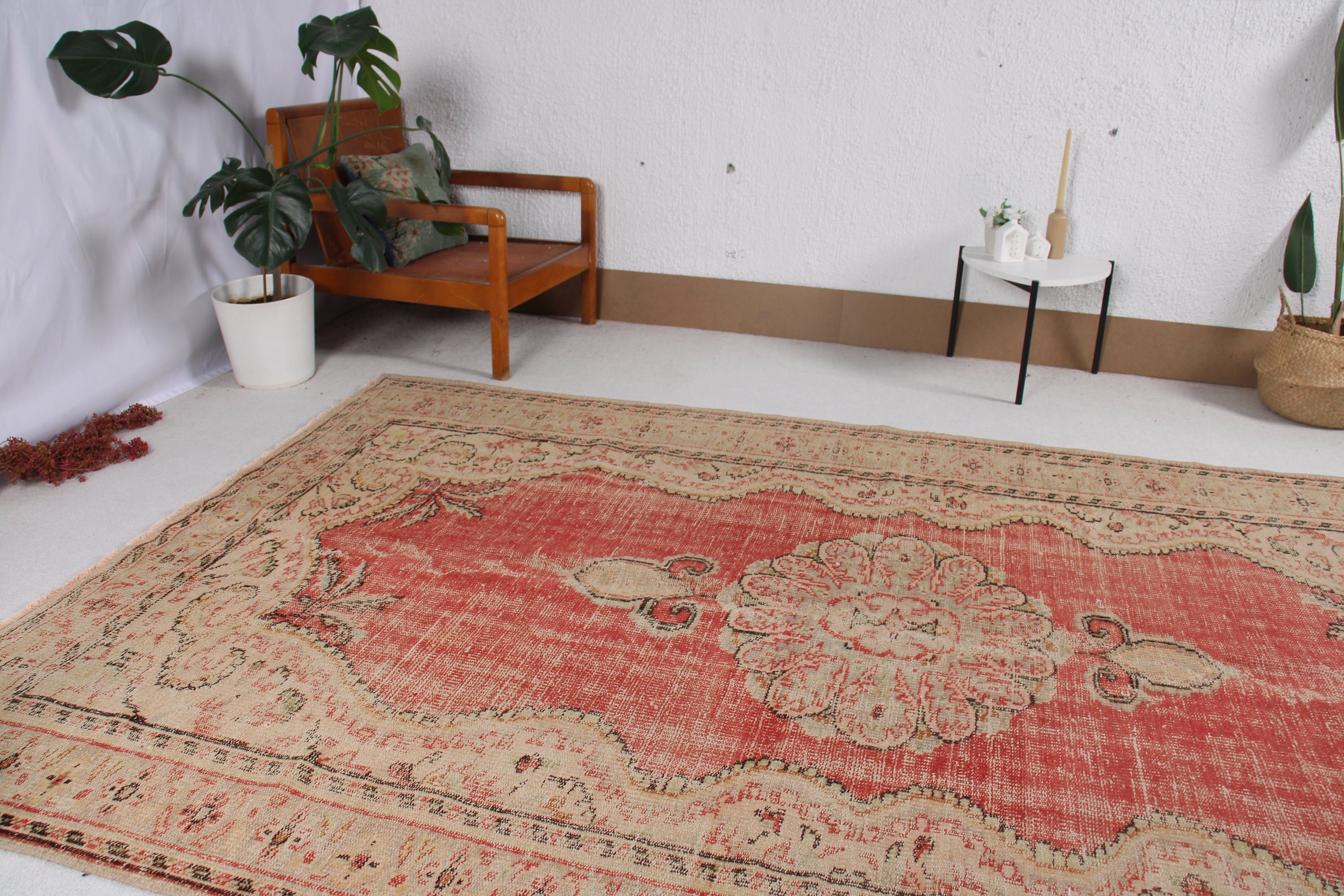 Büyük Boho Halısı, Büyük Oushak Halıları, Oushak Halıları, Bej Oushak Halısı, Türk Halıları, Aztek Halısı, 6,3x9,6 ft Büyük Halı, Vintage Halı