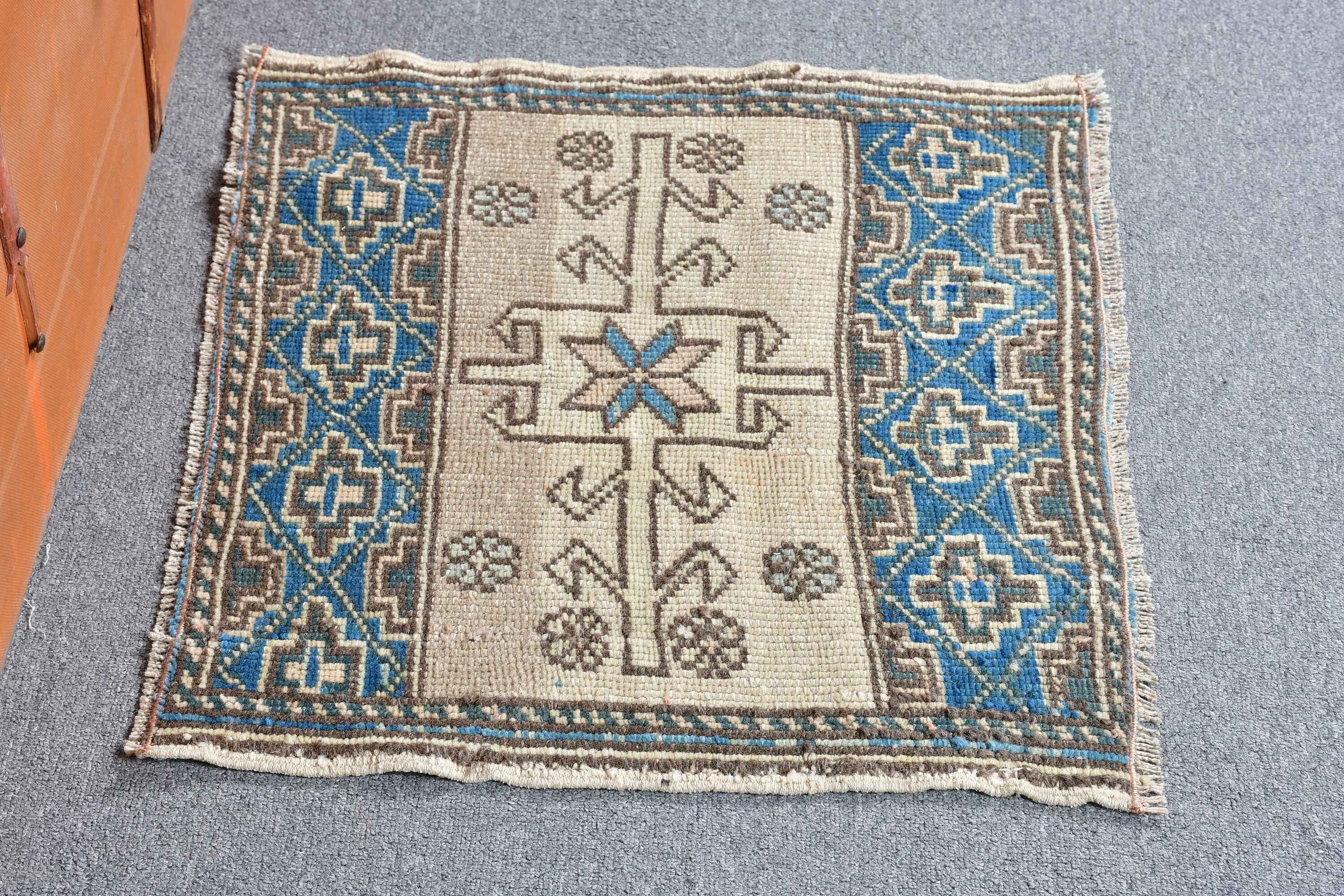 Wool Rugs, Turkish Rug, Anatolian Rug, Vintage Rugs, Rugs for Kitchen, Entry Rug, Brown Home Decor Rugs, Bath Rugs, 2.1x1.8 ft Small Rugs