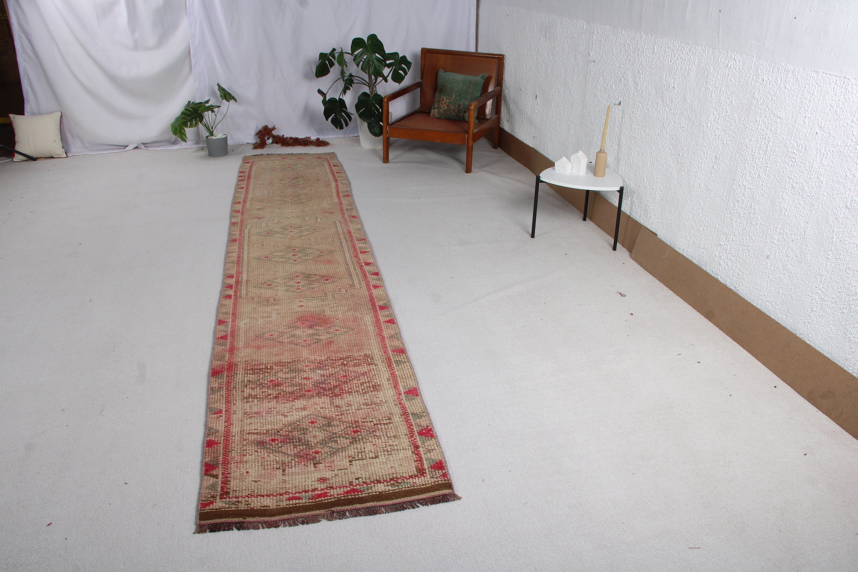 Koridor Halısı, Ev Dekorasyonu Halısı, Türk Halıları, Vintage Halılar, Beni Ourain Runner Halısı, 2.4x12.6 ft Runner Halısı, Yeşil Soğuk Halılar, Nötr Halılar