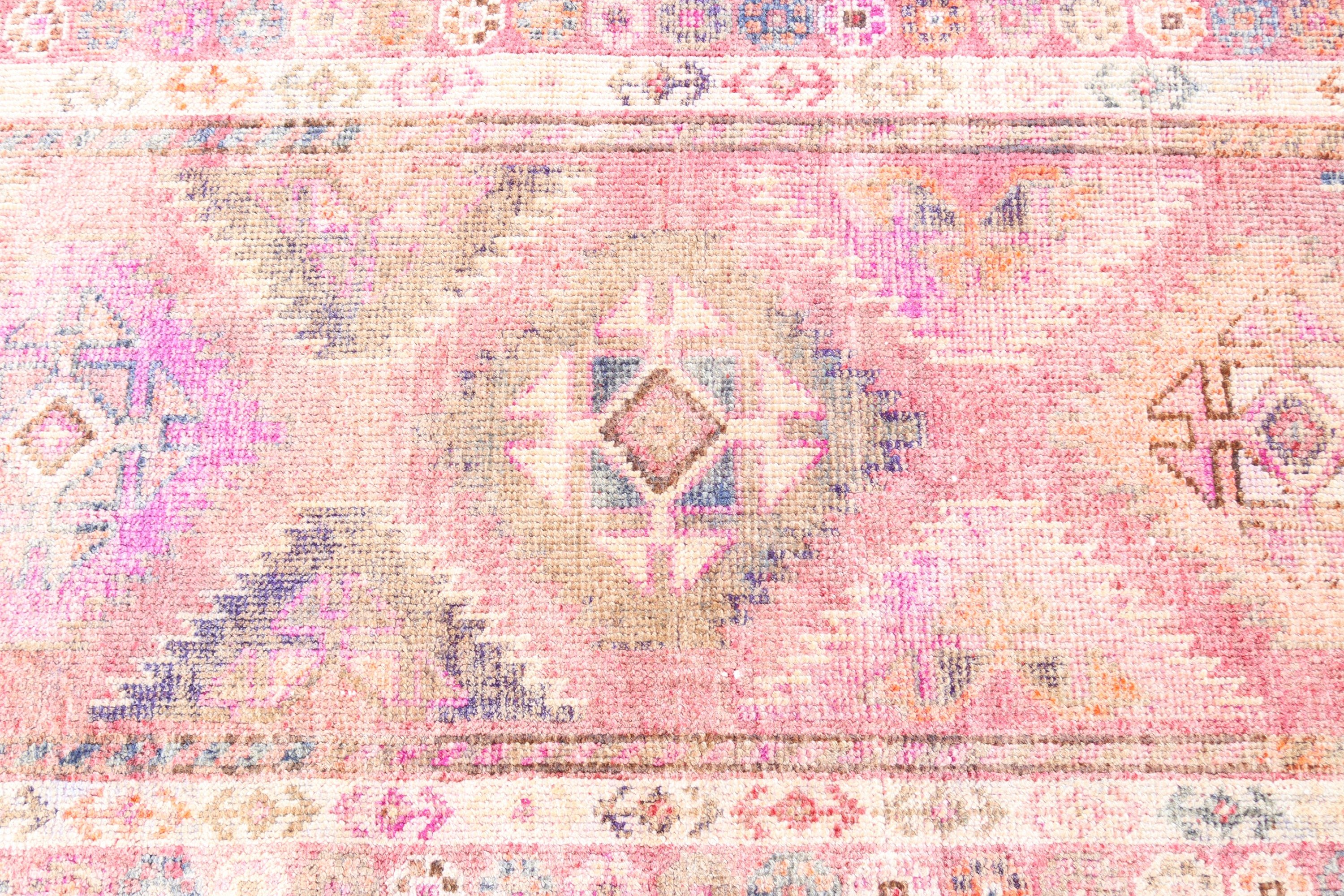 2.6x11.5 ft Runner Rug, Statement Rug, Long Runner Rugs, Oushak Rug, Turkish Rugs, Pink Anatolian Rug, Rugs for Corridor, Vintage Rug