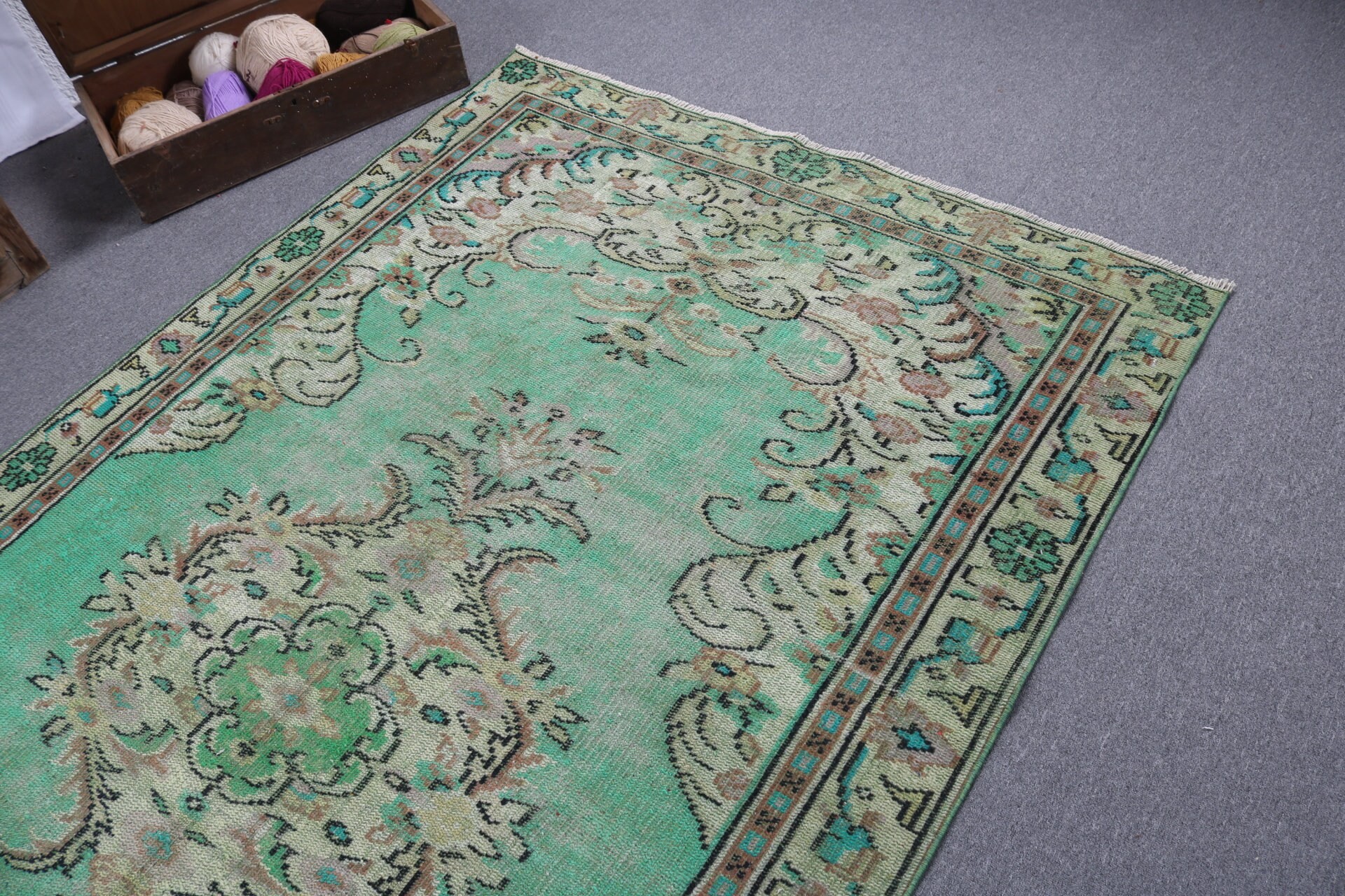 Türk Halısı, Vintage Halı, Ev Dekor Halısı, 5.2x8.7 ft Büyük Halı, Yer Halısı, Yatak Odası Halısı, Nötr Halılar, Salon Halıları, Yeşil Mutfak Halıları