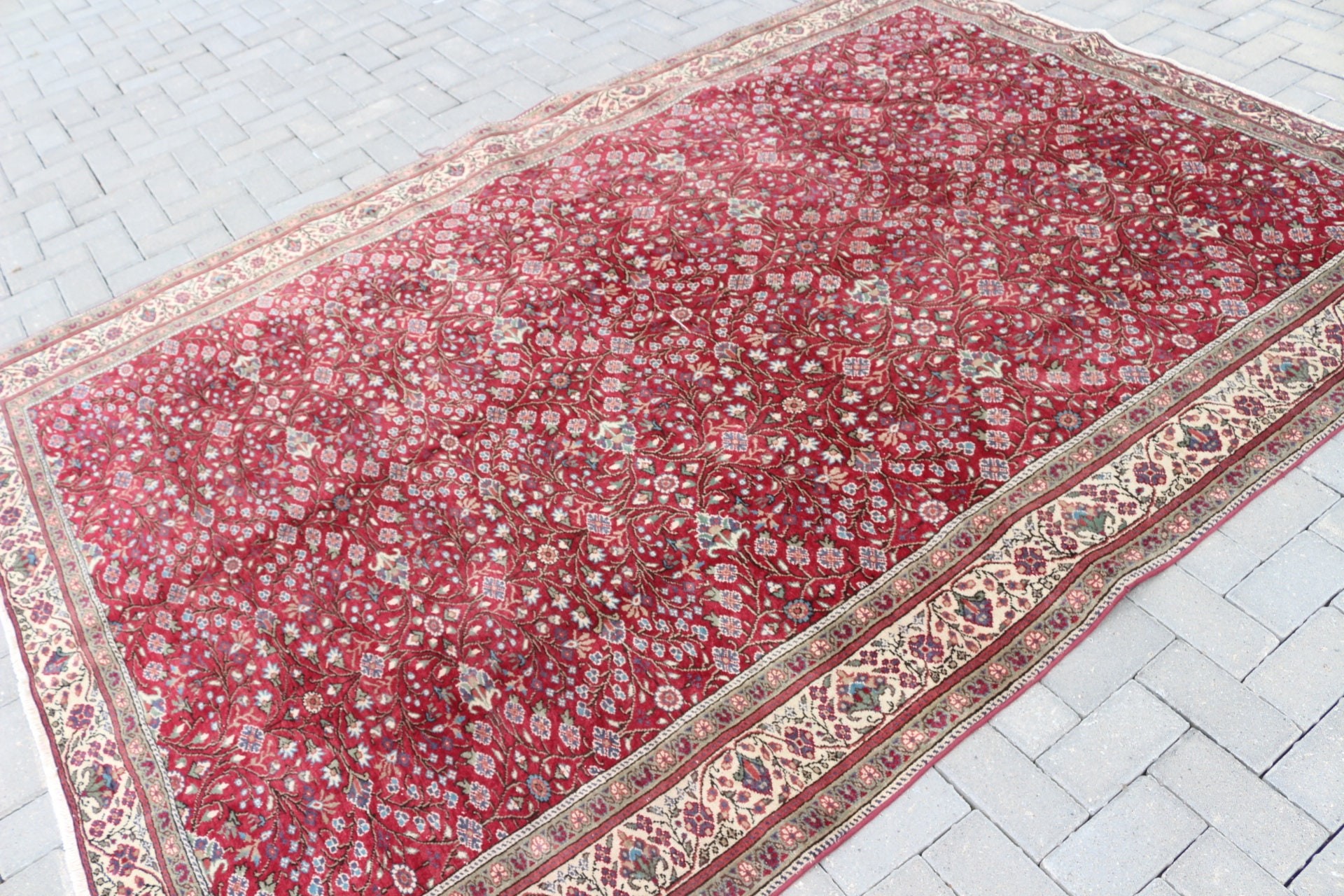 Yemek Odası Halısı, Sanat Halısı, Kırmızı Mutfak Halısı, 6.4x9.1 ft Büyük Halı, Vintage Halı, Oturma Odası Halısı, Ev Dekor Halısı, Türk Halıları, Anadolu Halısı