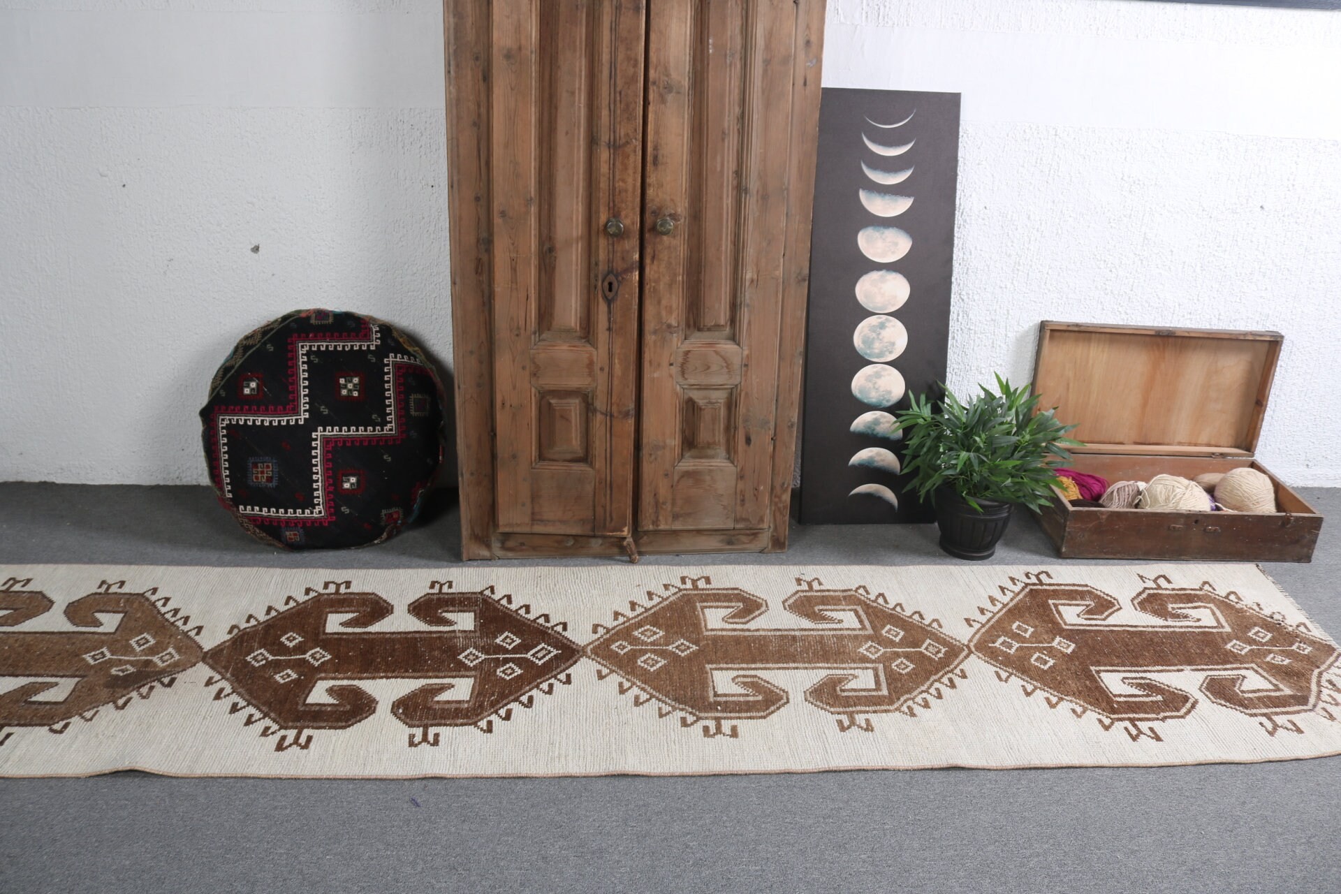 2.7x11.5 ft Yolluk Halıları, Mutfak Halıları, Boho Halısı, Bej Havalı Halılar, Türk Halıları, Uzun Yolluk Halısı, Bildiri Halısı, Vintage Halı