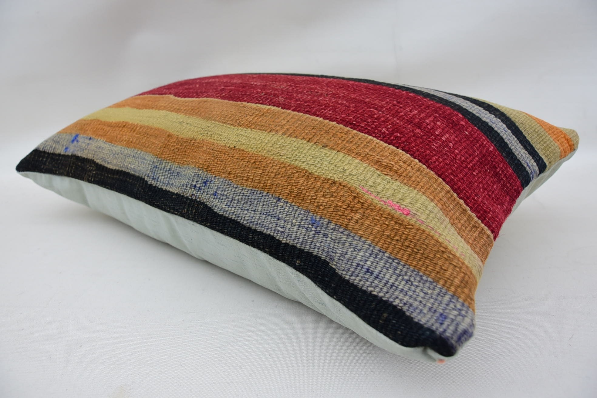 Vintage Pillow, Office Chair Pillow, Throw Kilim Pillow, 16"x24" Red Pillow, Sofa Bolster Pillow Cover, Home Decor Pillow