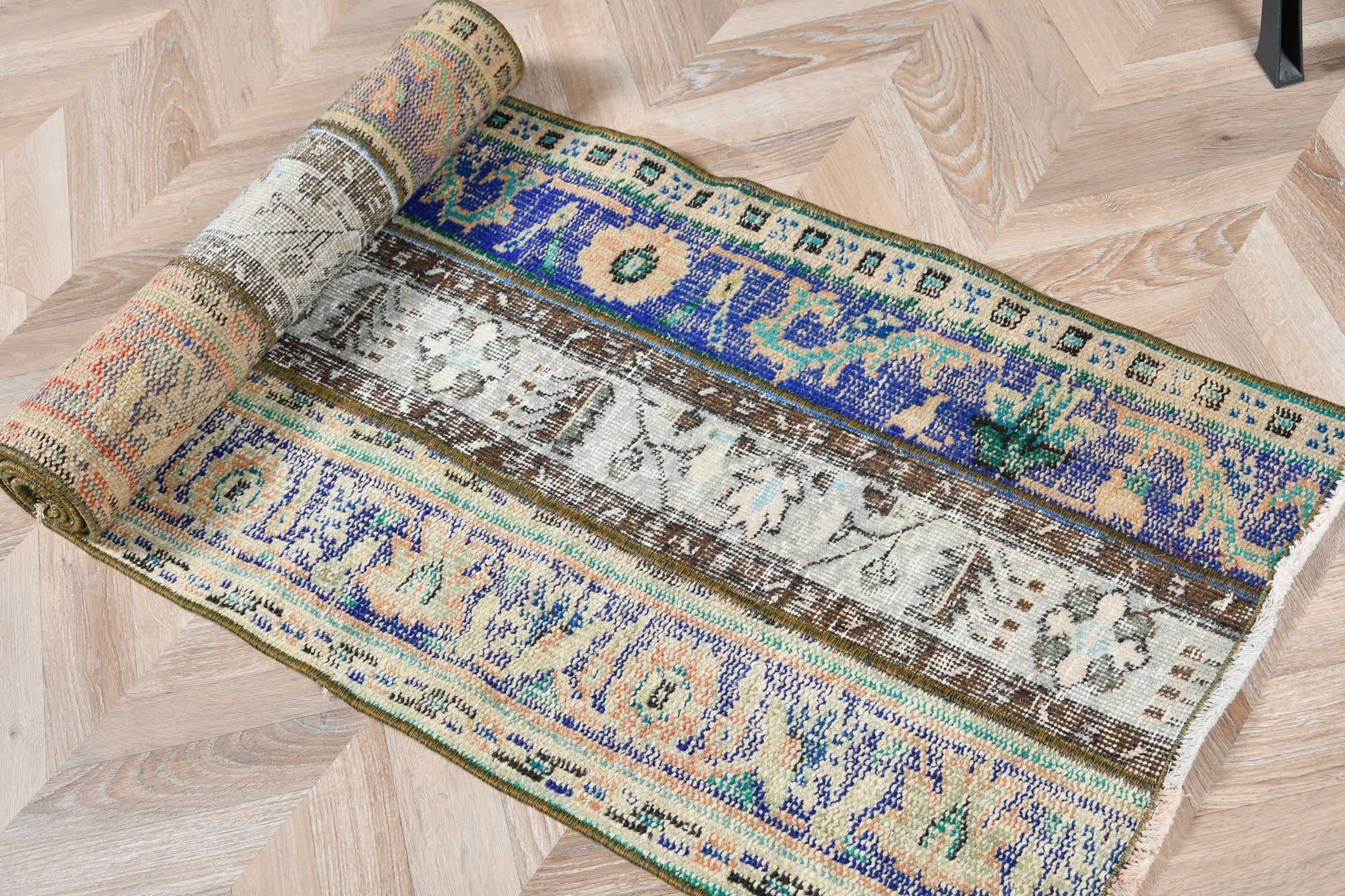 Kitchen Rugs, Wool Rug, Oriental Rug, Stair Rugs, Turkish Rugs, Vintage Rug, Rugs for Corridor, Blue Home Decor Rug, 2x7.8 ft Runner Rug